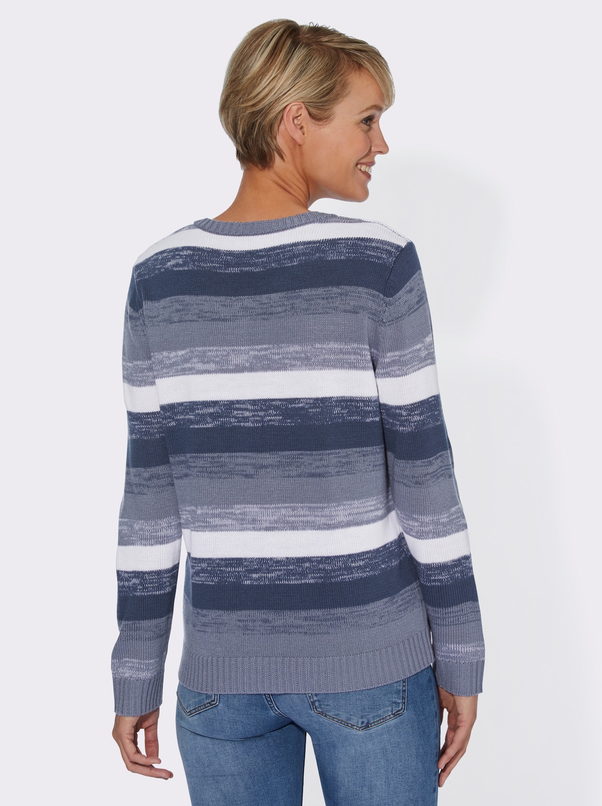 Langarm-Pullover - rauchblau-gemustert