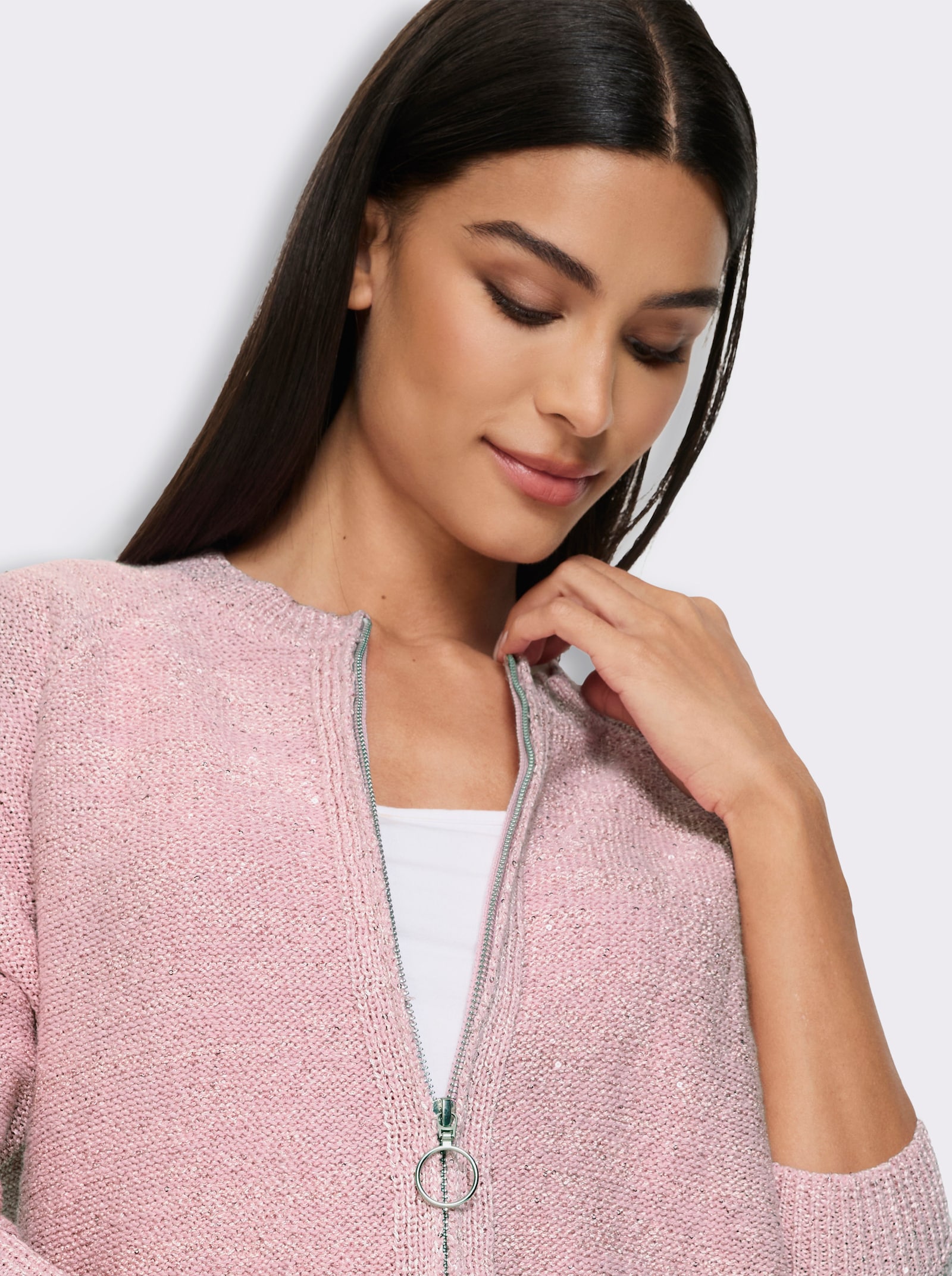 heine Strickjacke mit Pailletten - rosé