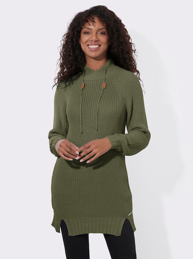 Longpullover mit Rippabschlüssen - khaki