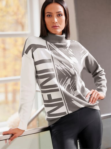 heine Rollkragenpullover - grau-ecru-gemustert