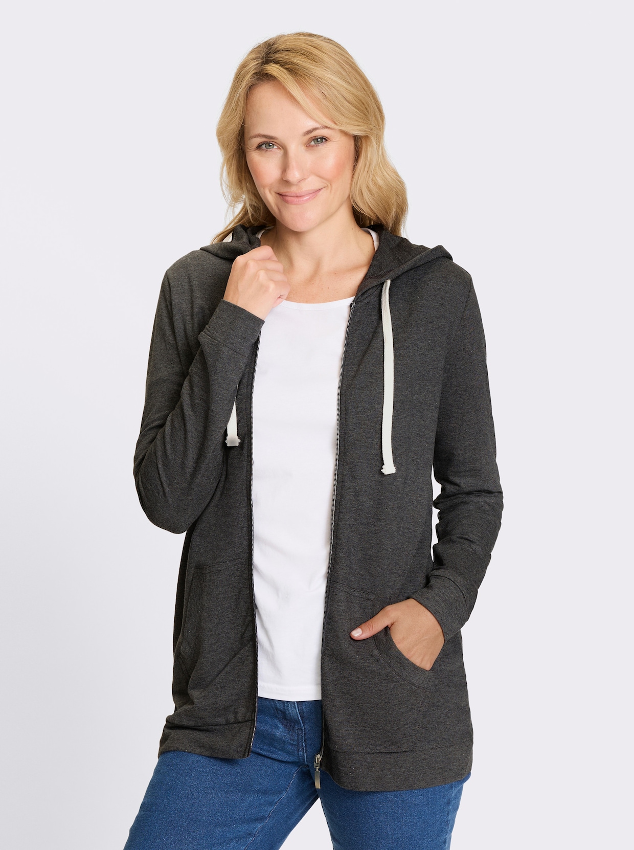 Sweatjacke - anthrazit-meliert