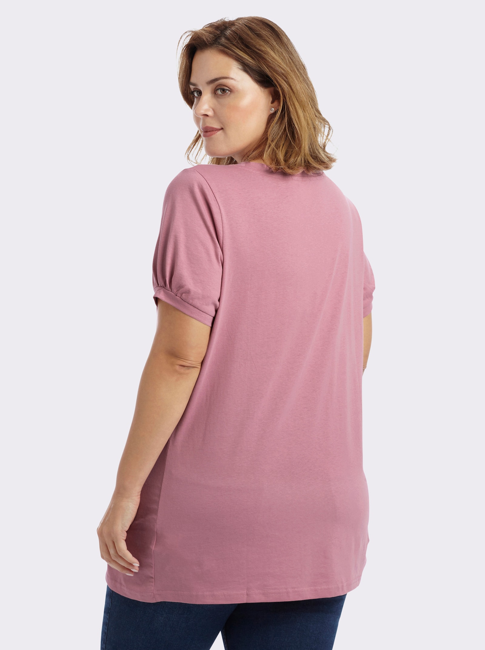 Longshirt mit gerafftem Ausschnitt - altrosa
