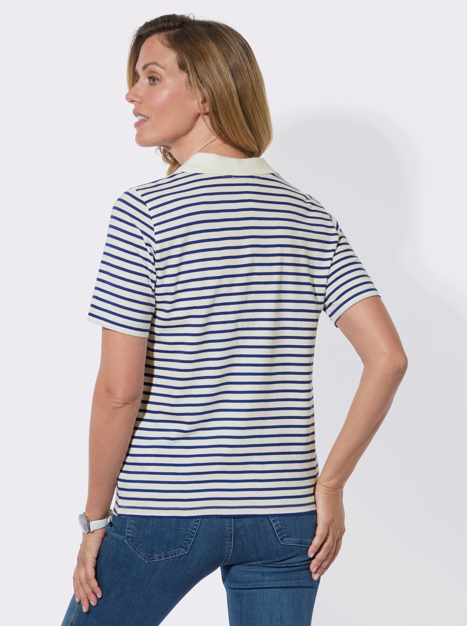 Poloshirt mit Ringeln - ecru-royalblau-geringelt