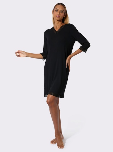 wäschepur Nachthemd mit Mesh-Spitze - schwarz