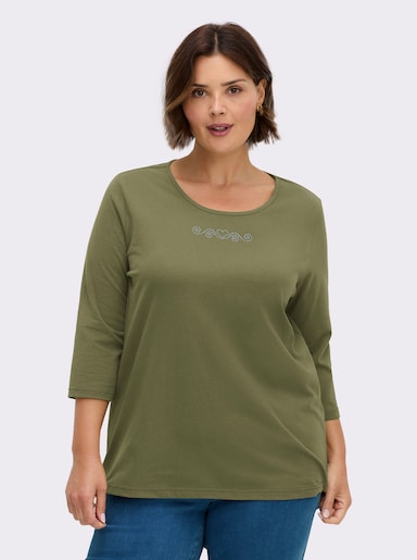 3/4-Arm-Shirt mit Ziersteinchen - oliv