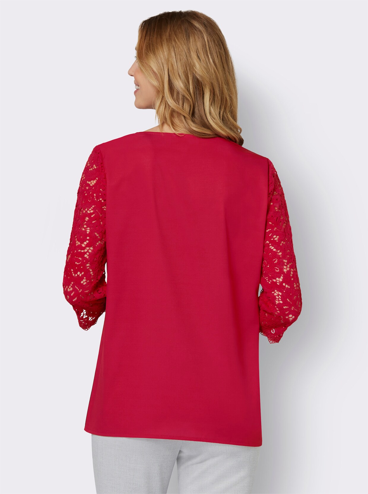 Kanten blouse - rood/zwart geprint