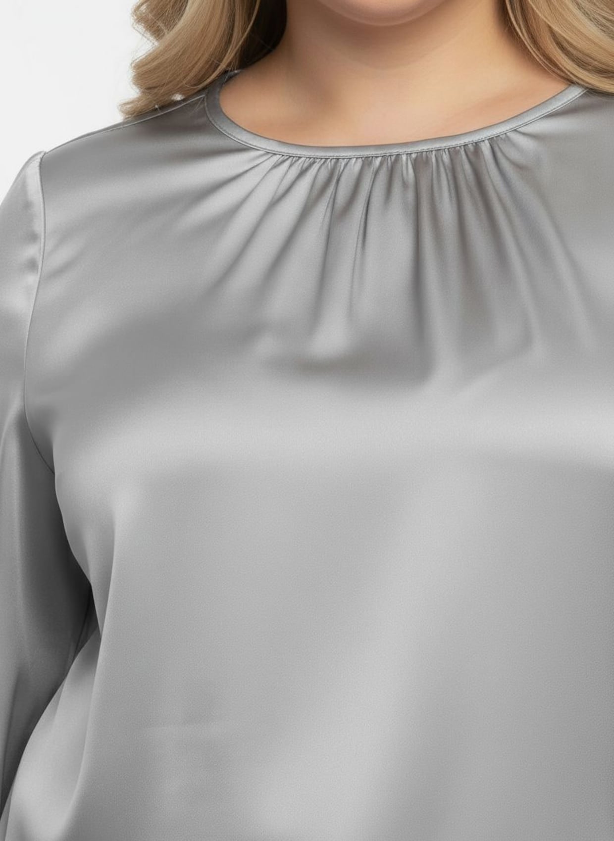 Satinbluse mit Raffungen - hellgrau