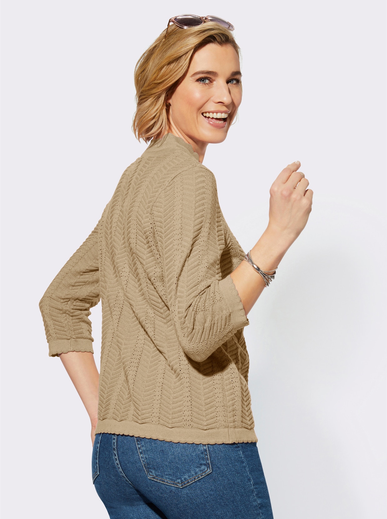 Pullover met 3/4-mouwen - beige