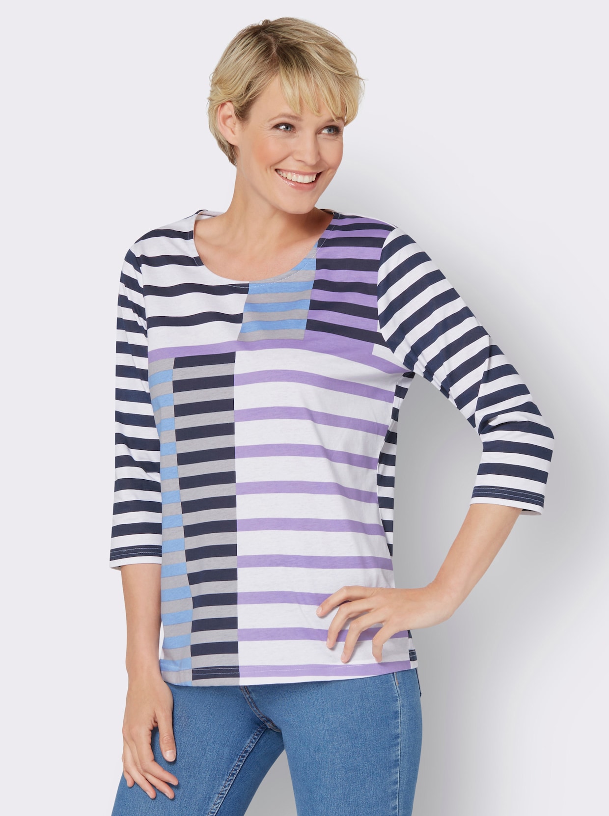 3/4-Arm-Shirt - lavendel-marine-bedruckt