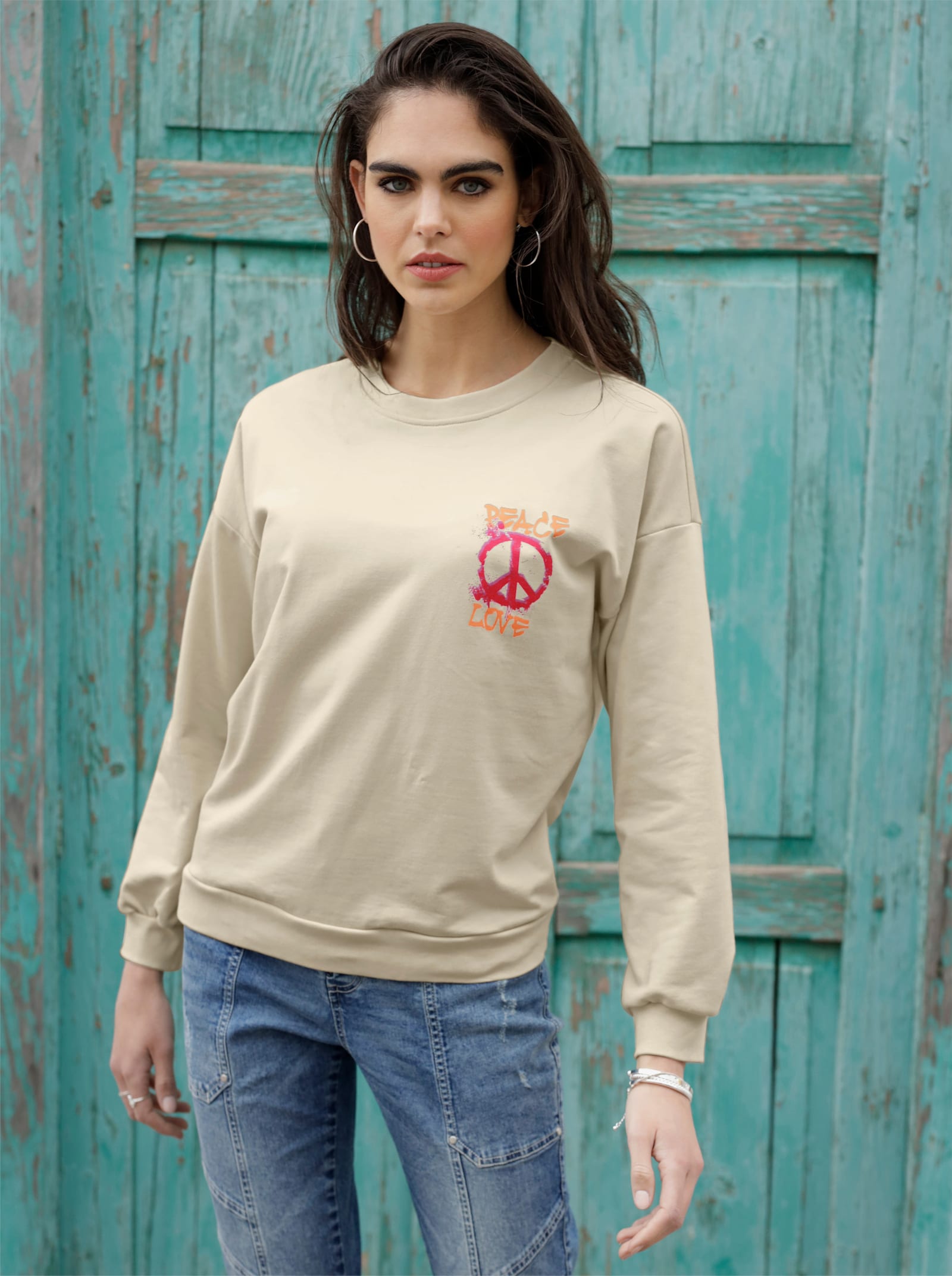 heine Sweatshirt met op dessin geplaatste print - zand