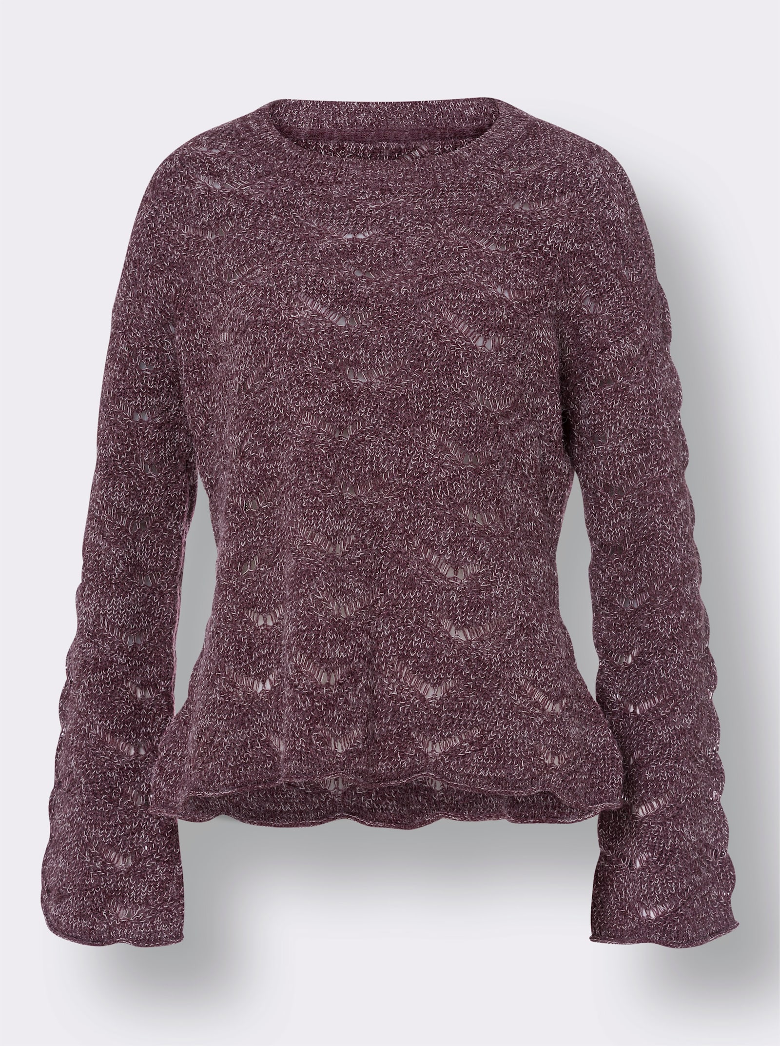 heine Ajourpullover mit Wellenkanten - burgund-ecru-meliert