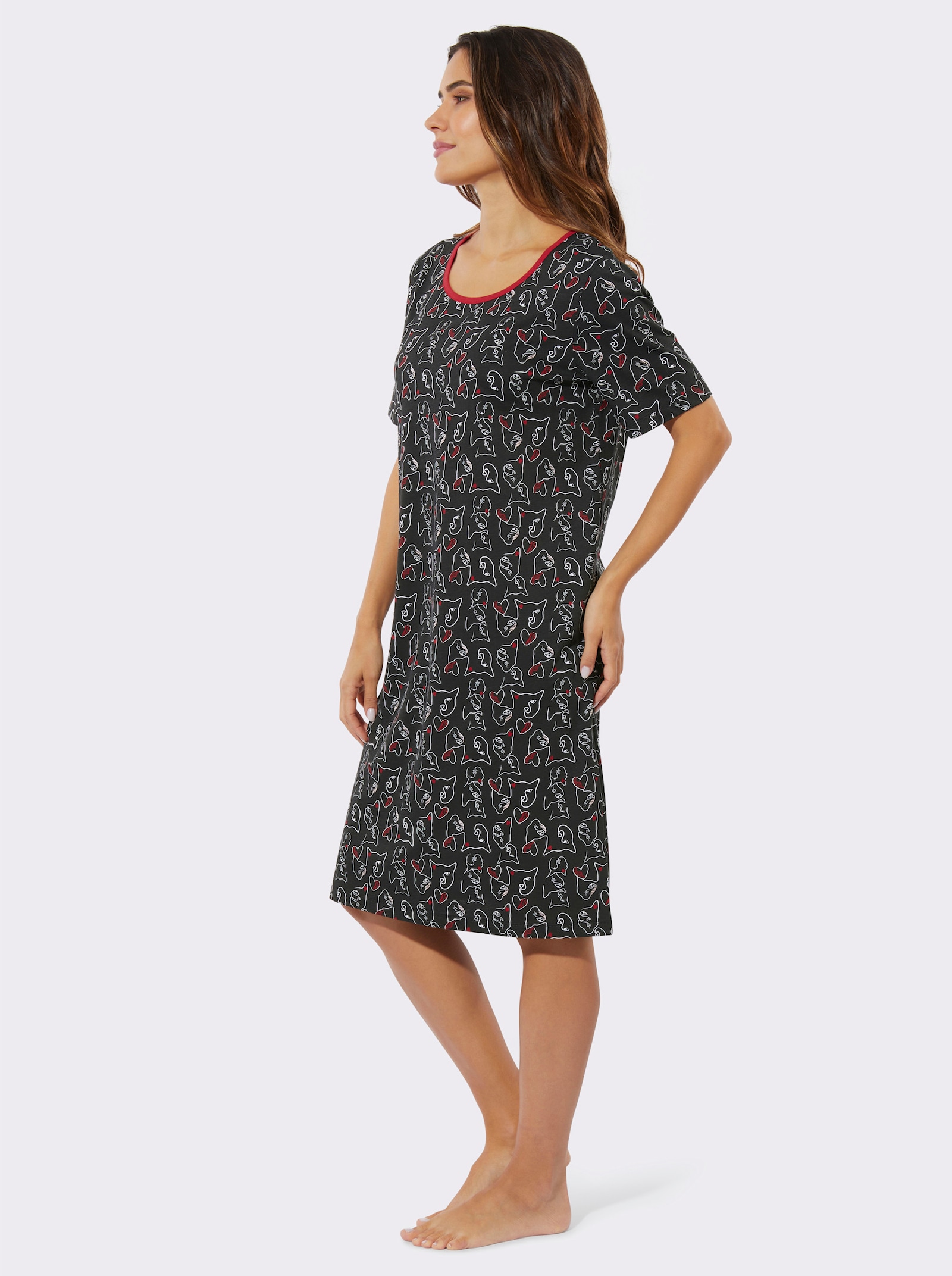 Noční košile s grafickým vzorem - černá-potisk