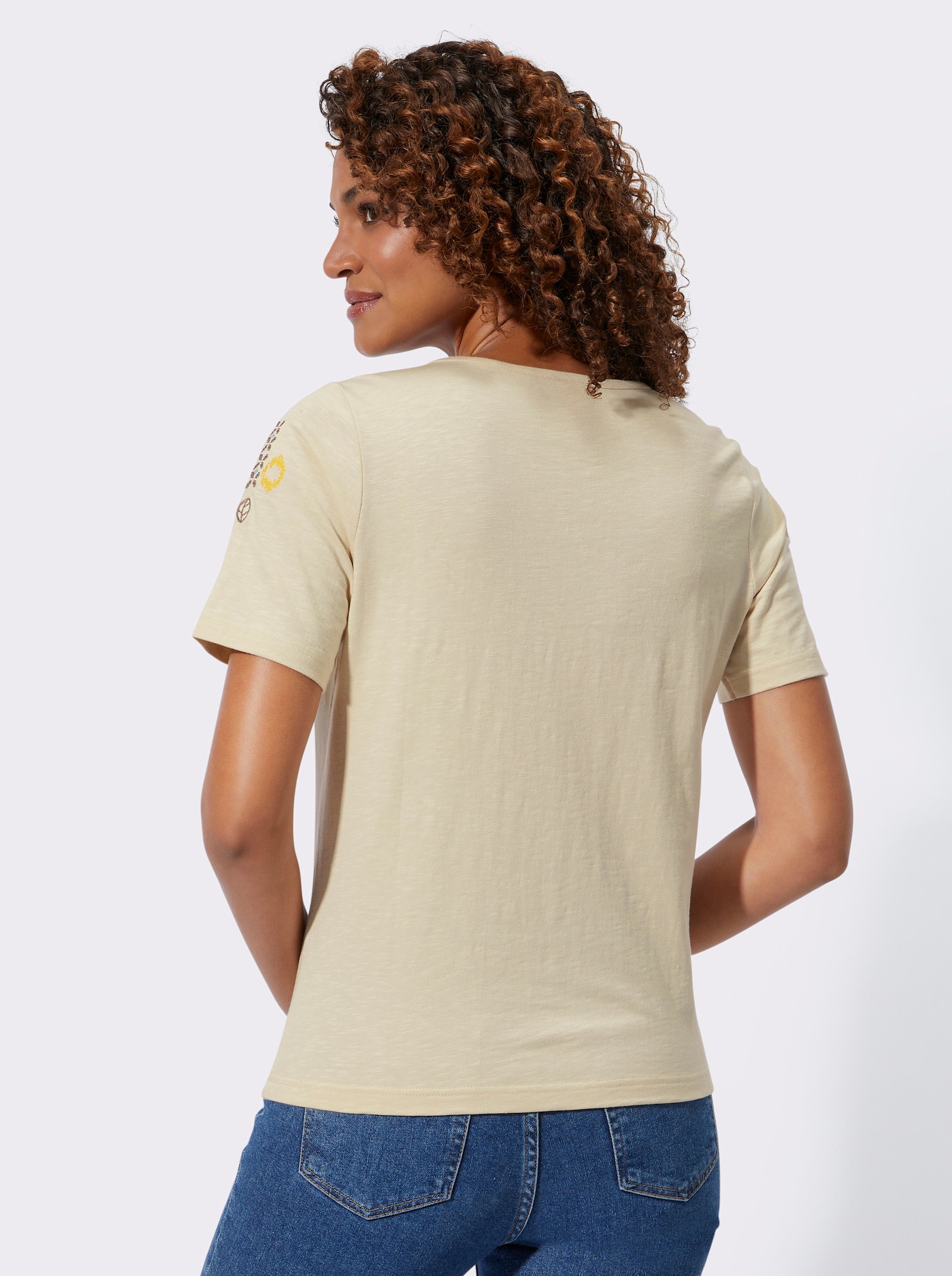 Kurzarmshirt mit Kreuzstich-Stickerei - sand