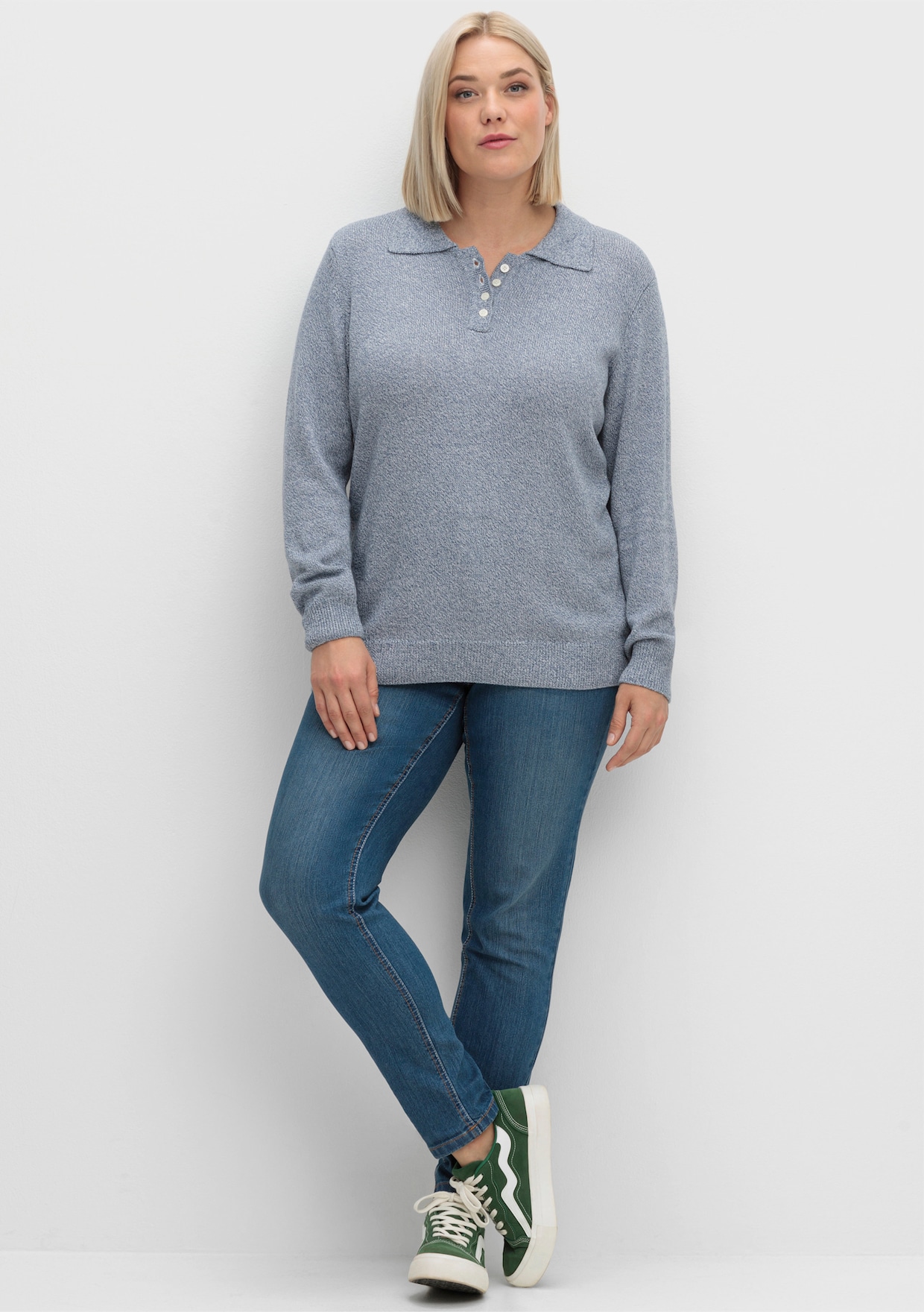 Polopullover aus meliertem Garn - rauchblau-meliert