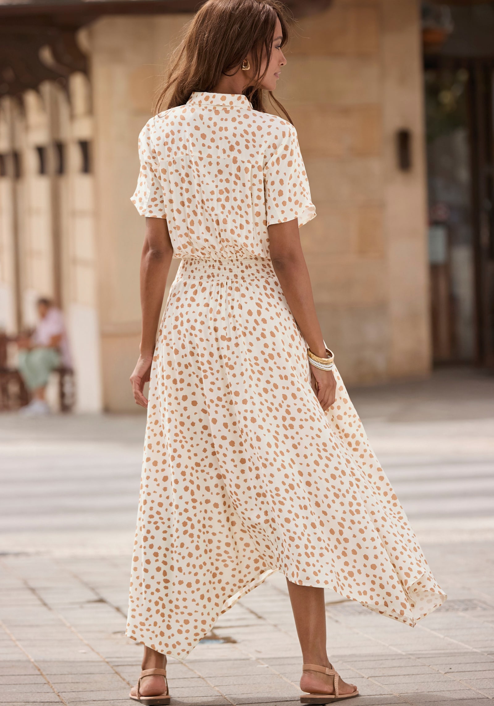 LASCANA Midikleid - creme-taupe bedruckt