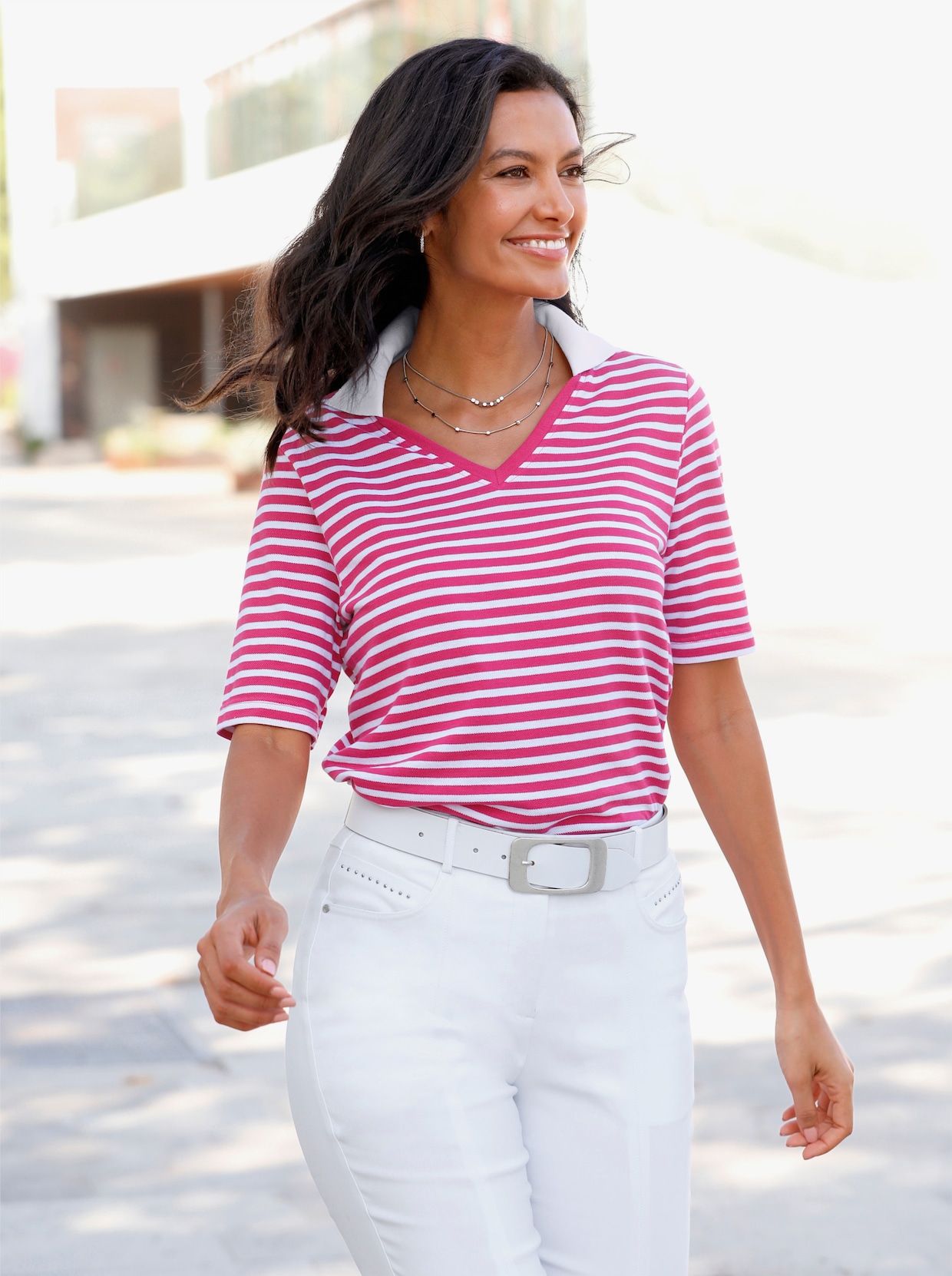 Ringelshirt - fuchsia-weiß-geringelt