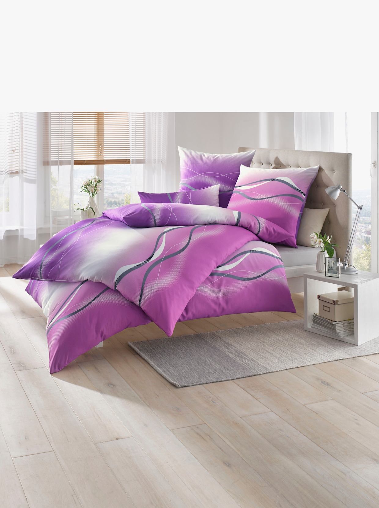 Bierbaum Sängkläder - silvergrå-ljusrosa