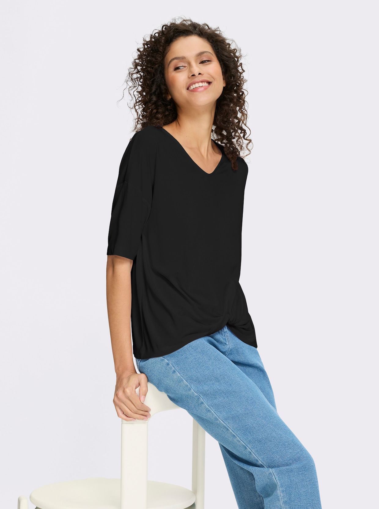 heine Kurzarmshirt mit Knoten-Optik - schwarz