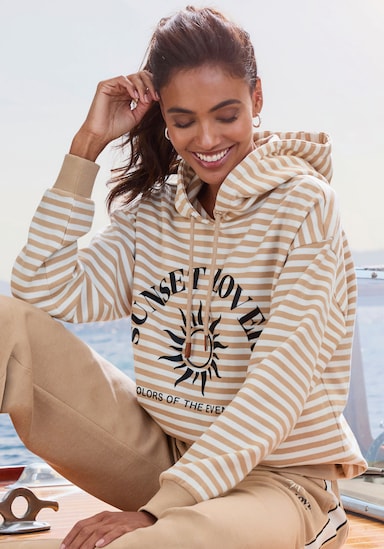 H.I.S Trui met capuchon - camel gestreept