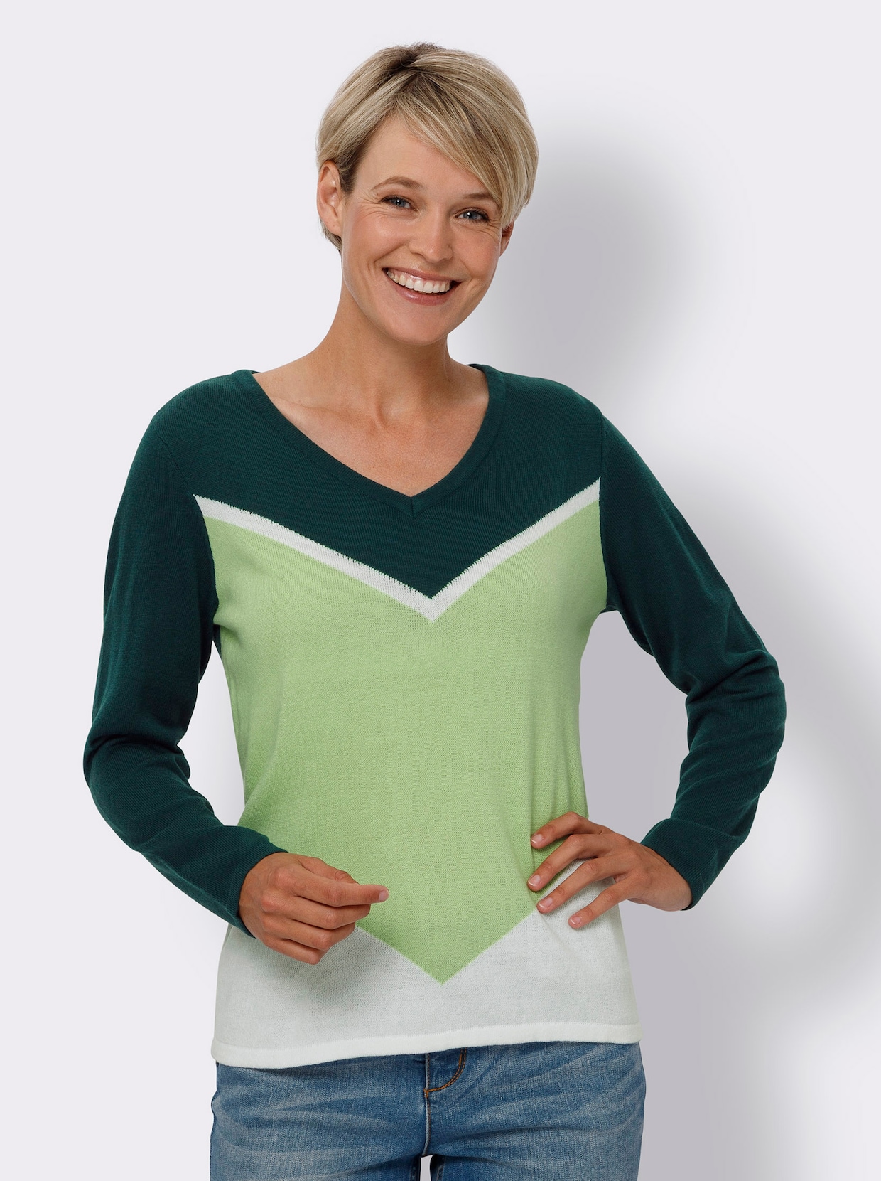 Pullover met lange mouwen - petrol/ecru gedessineerd