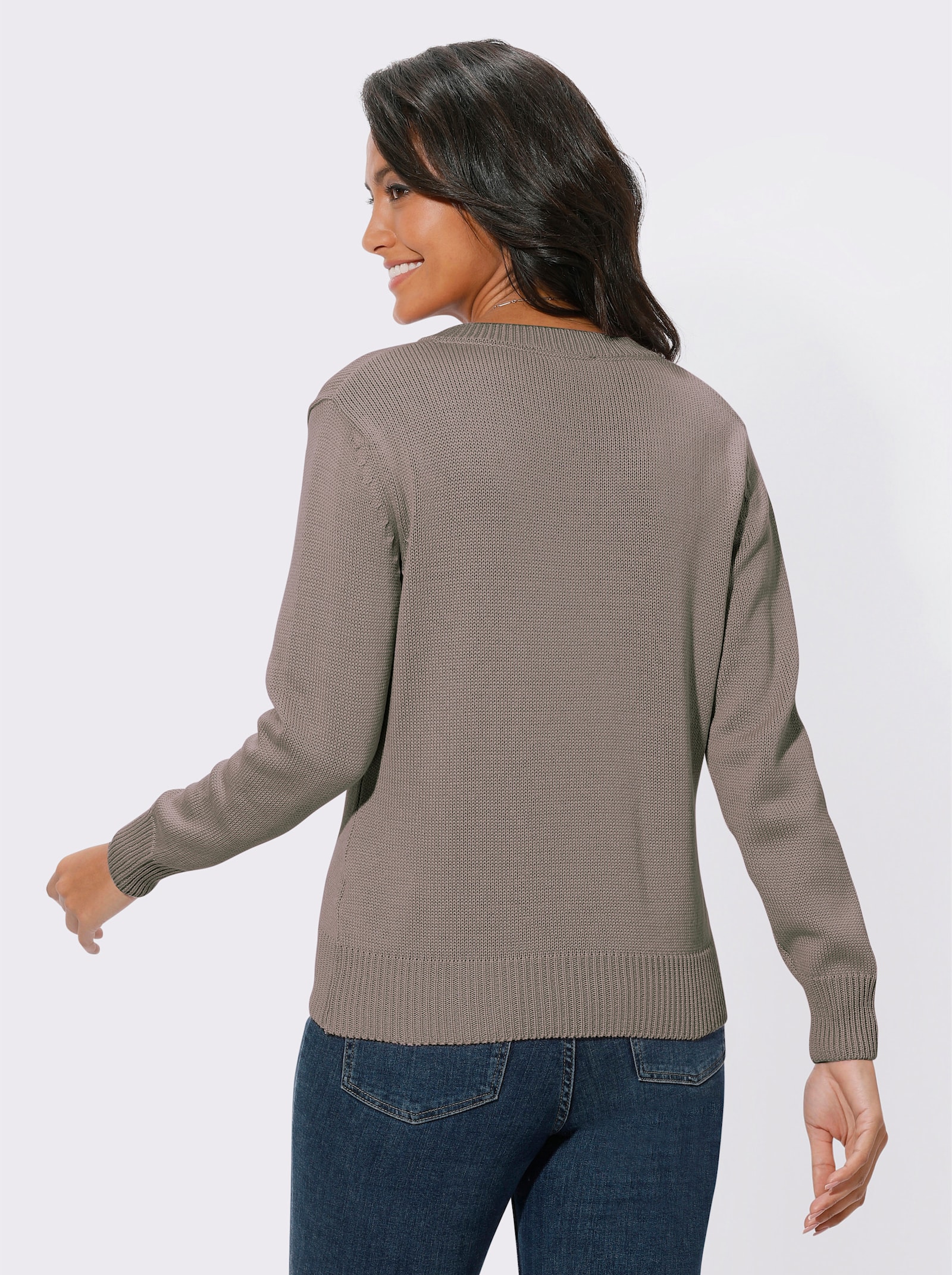 V-Ausschnitt-Pullover mit Baumwolle - taupe-meliert