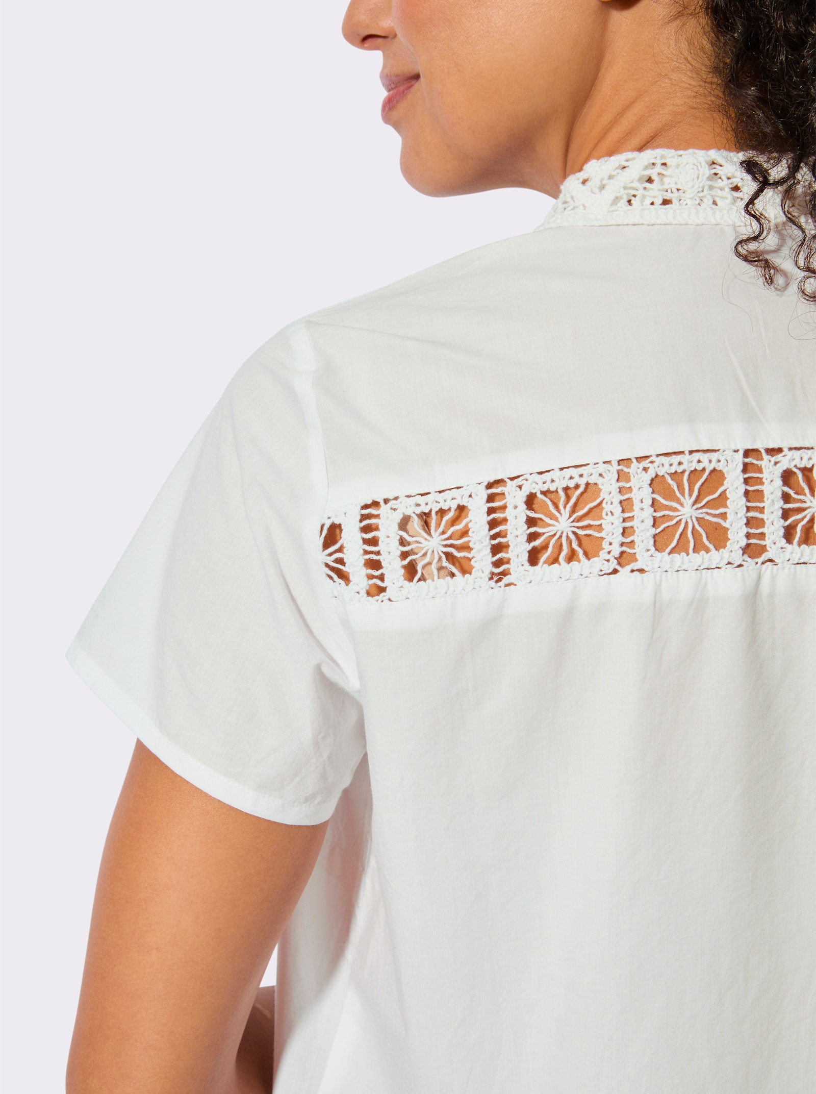 Baumwollbluse mit Spitzeneinsatz - ecru