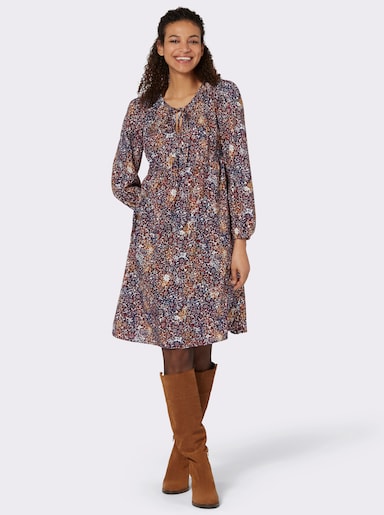 Tunikakleid im floralen Dessin - marine-dunkelrot-bedruckt