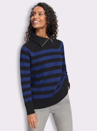 heine Langarm-Pullover mit Ringelstreifen - schwarz-royalblau-geringelt
