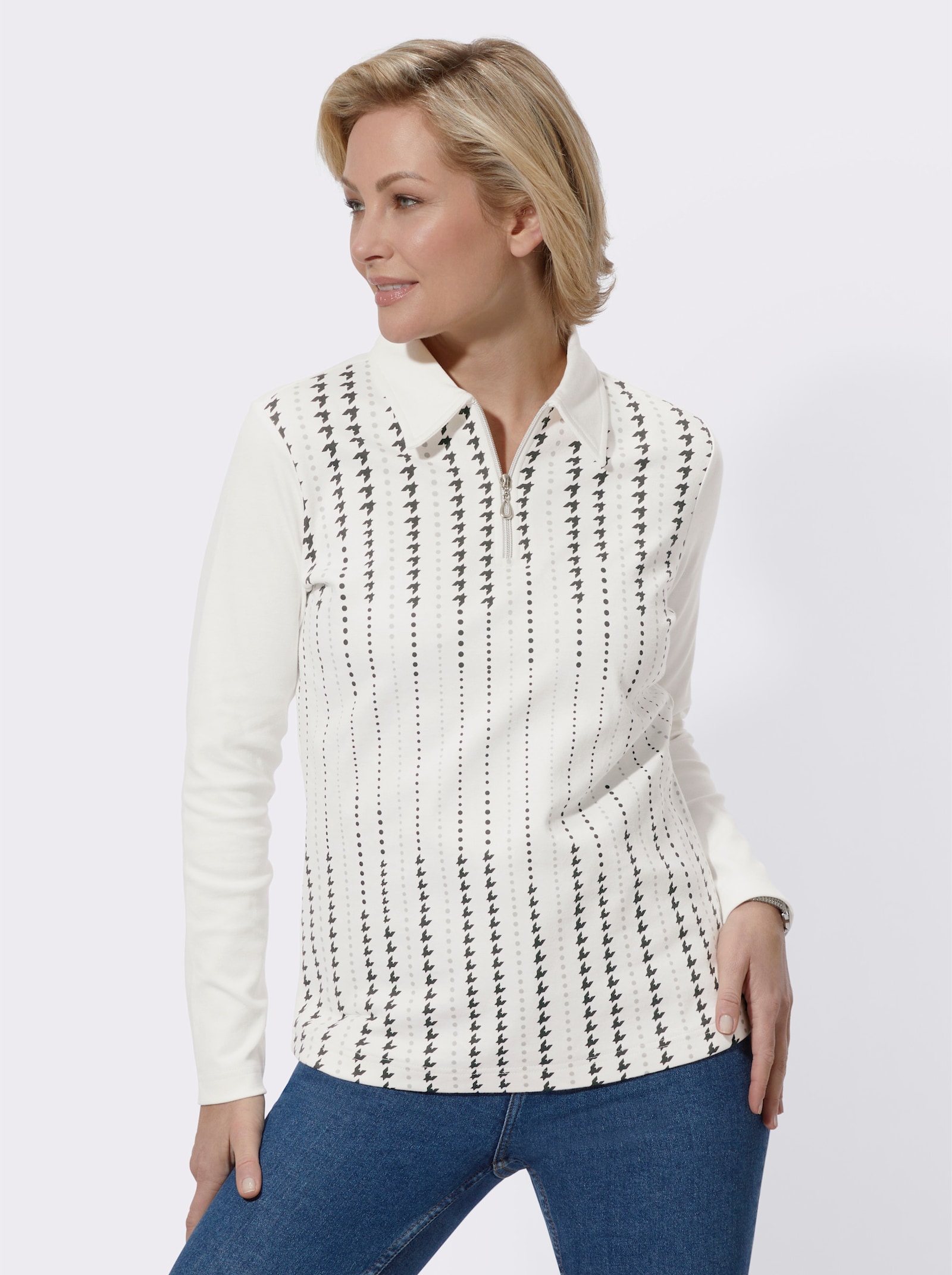 Poloshirt in Interlock-Qualität - ecru-bedruckt