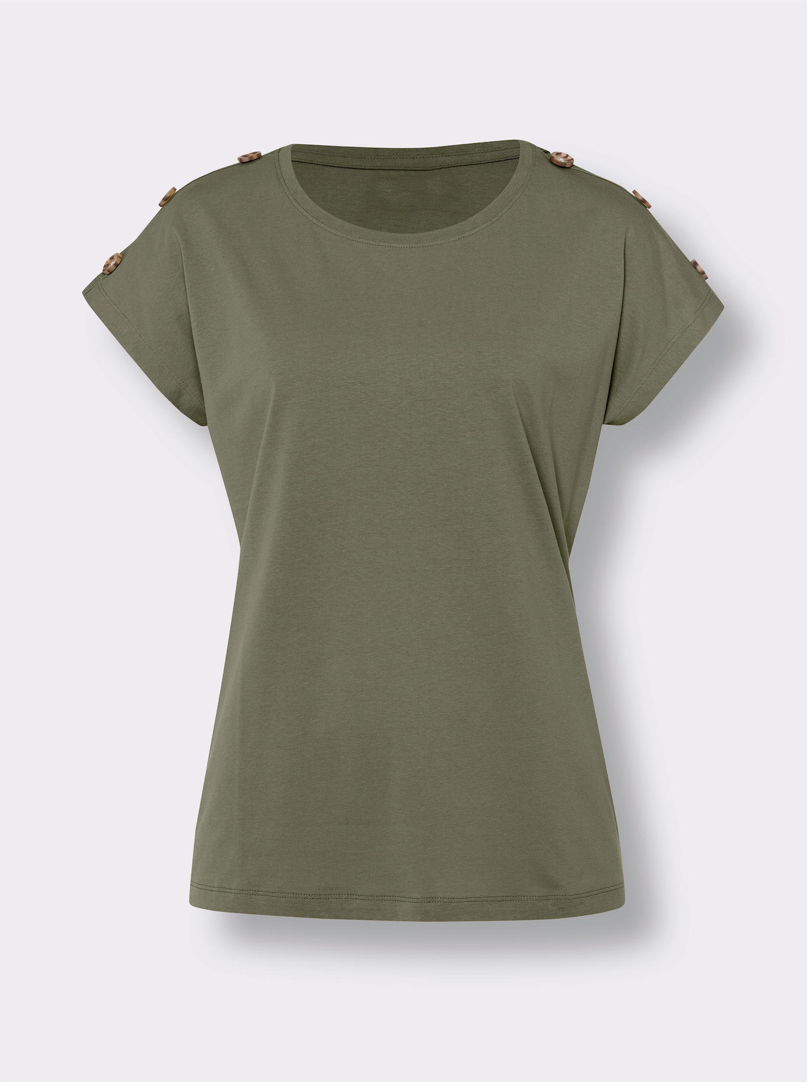 Tričko s krátkymi rukávmi a gombíkmi v rohovinovom vzhľade - kaki