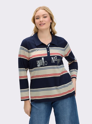 Ringelshirt mit Glitzersteinchen - sand-marine-geringelt