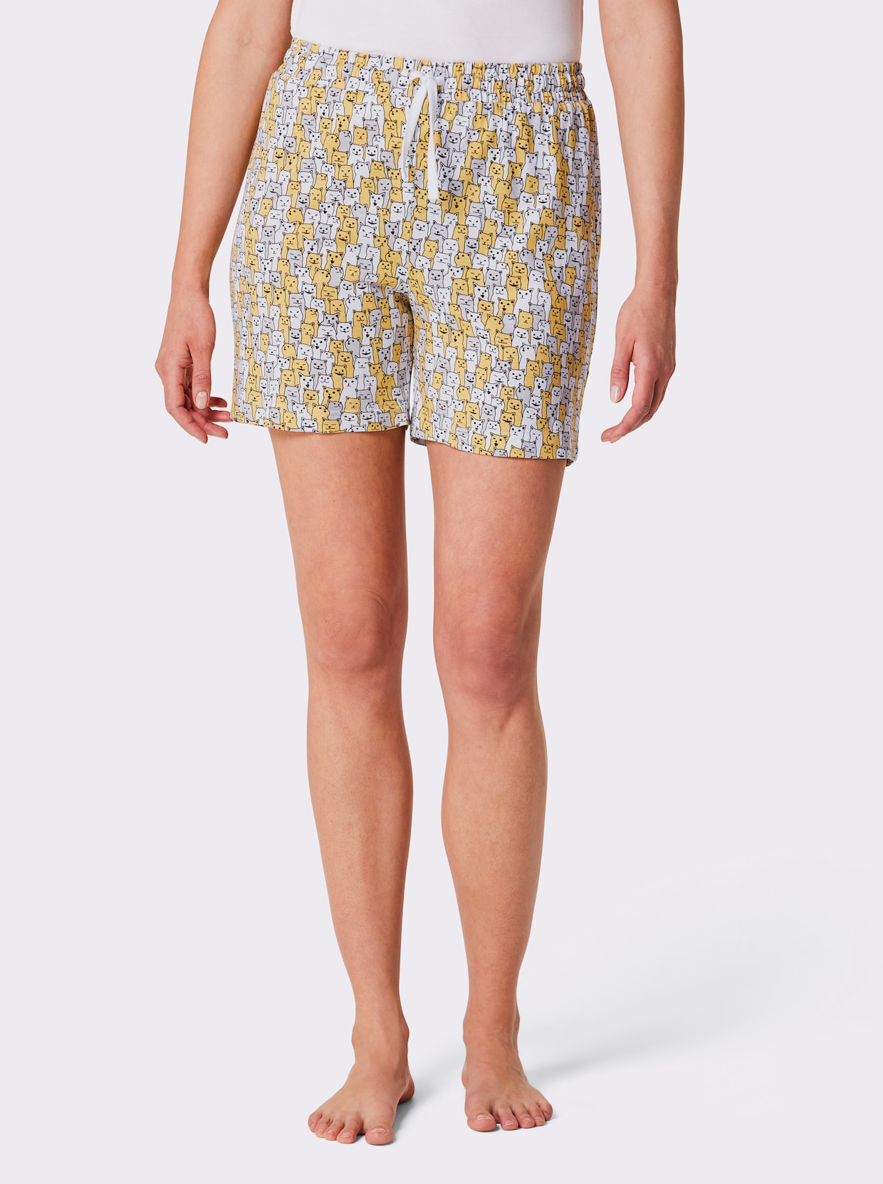 wäschepur Broek kort - wit/geel bedrukt