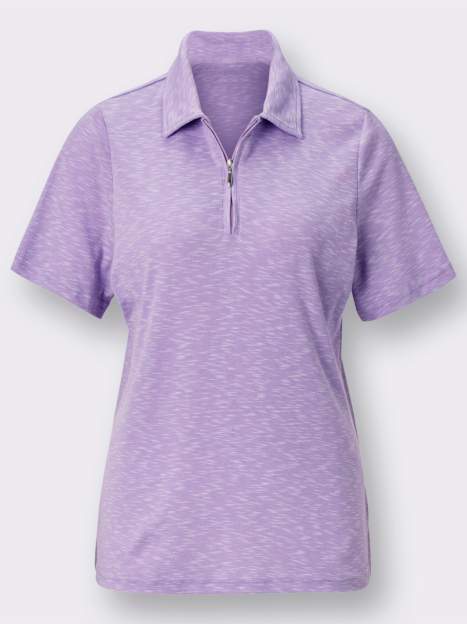 Poloshirt in Melange-Optik - flieder-meliert