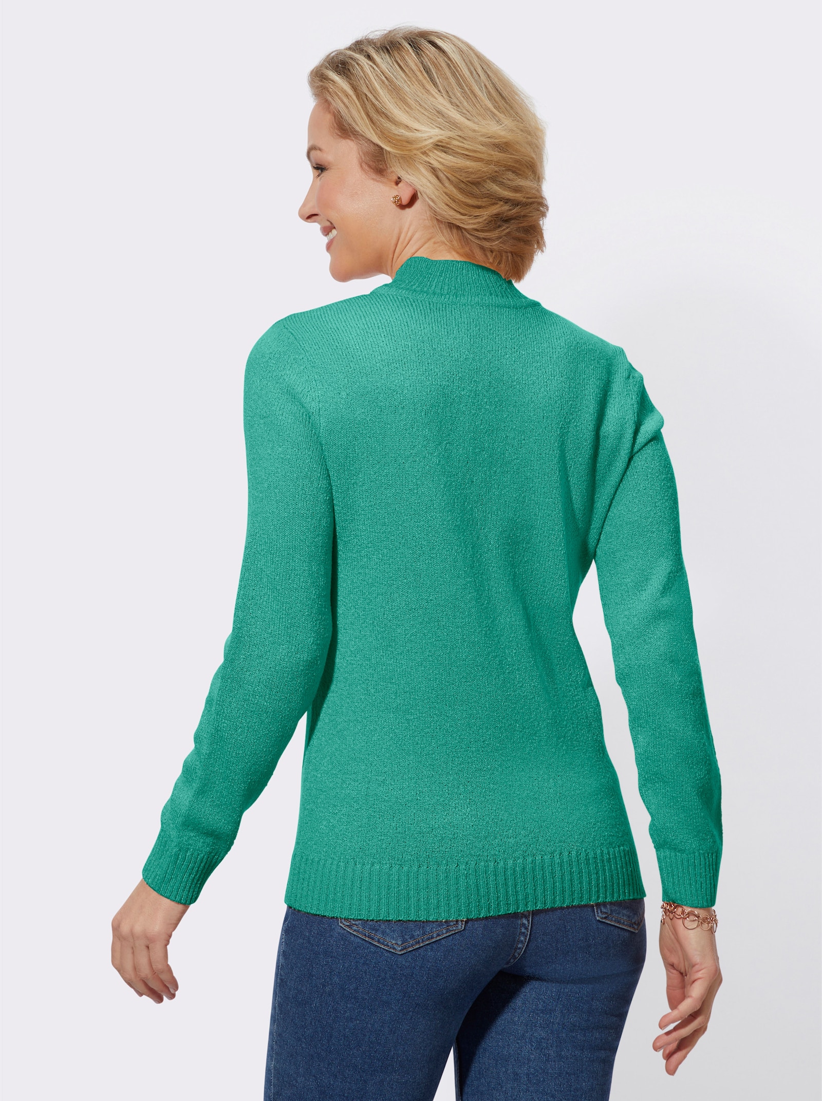Bouclé-Pullover mit Rippenbündchen - blaugrün