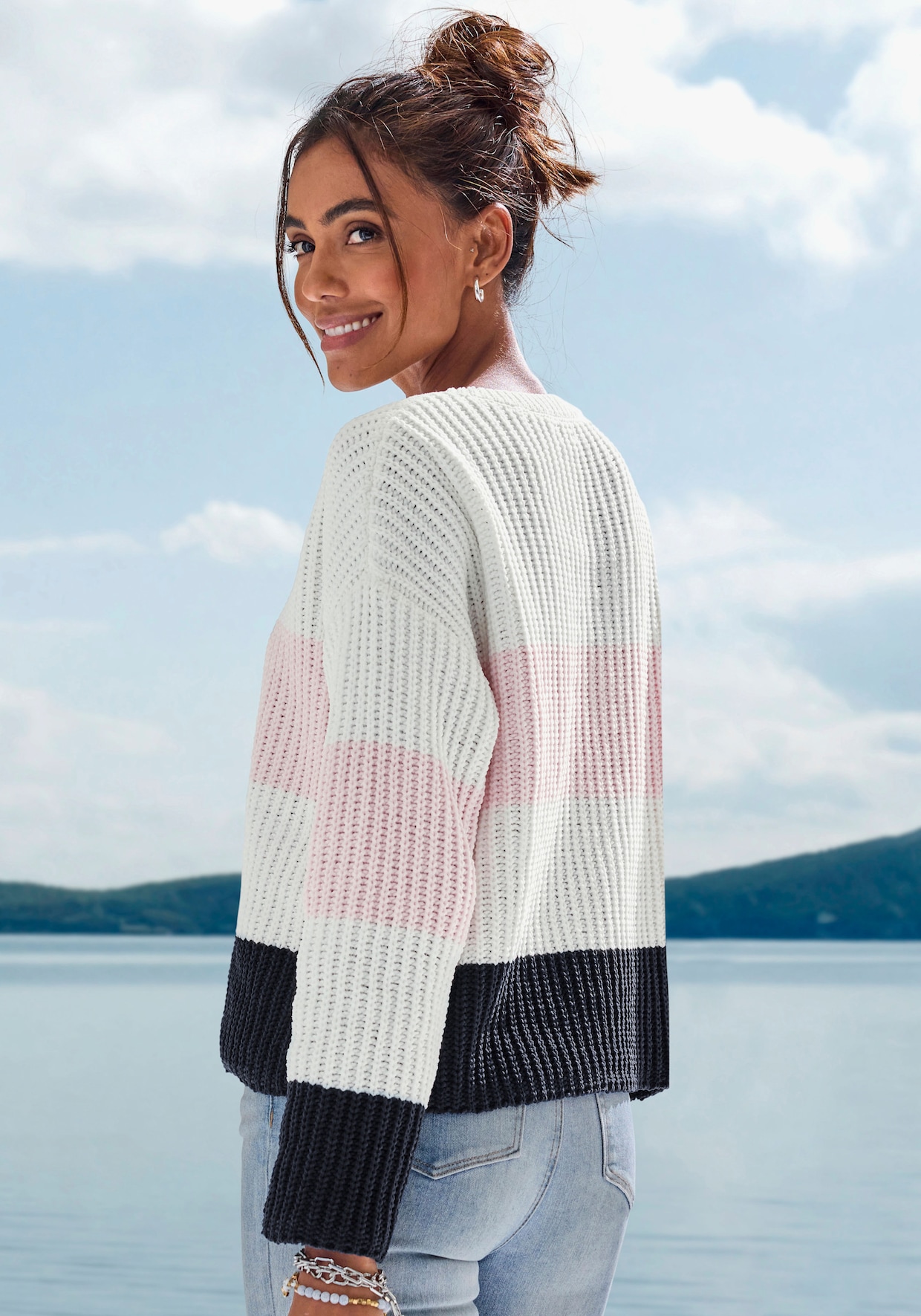 LASCANA Pull en tricot - crème-rose-bleu nuit