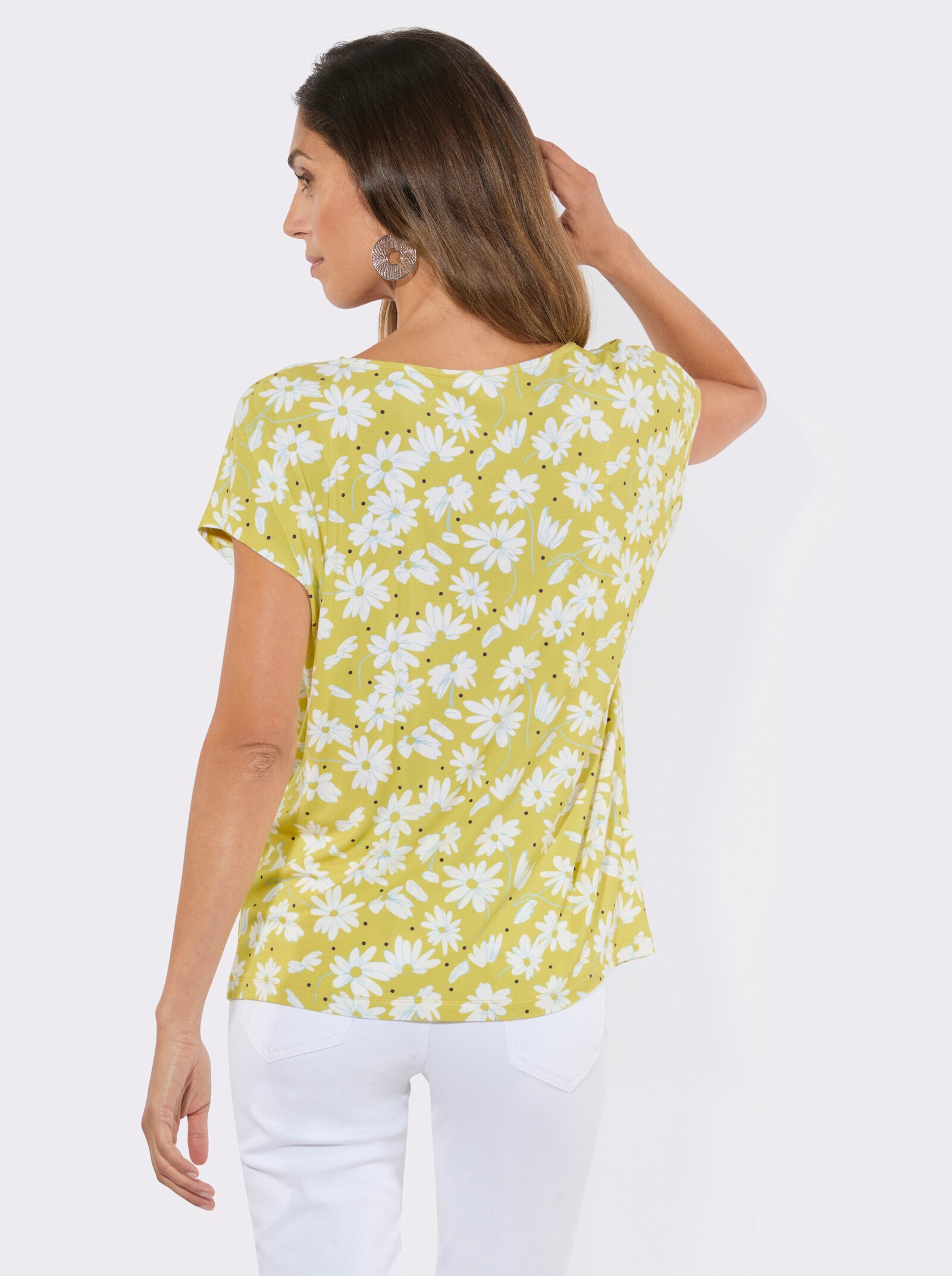 Wasserfallshirt mit Blumenmuster - limone-marine-bedruckt