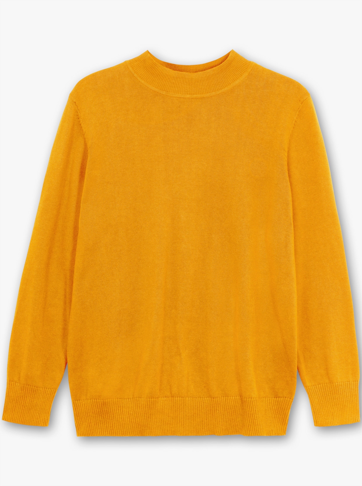 Strickpullover mit geripptem Stehkragen - ocker