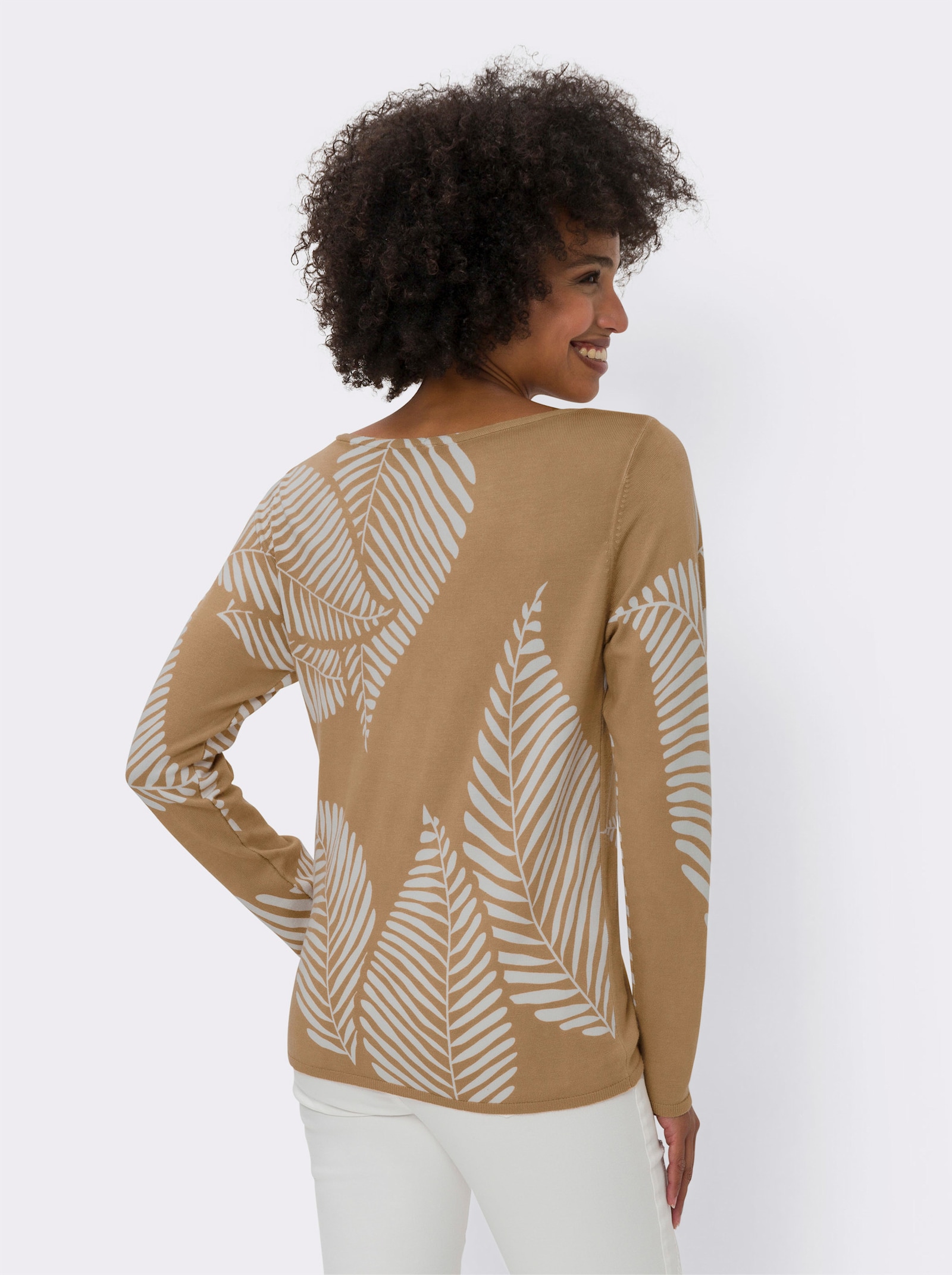 heine Pullover van fijntricot met bladerpatroon - camel/ecru gedessineerd