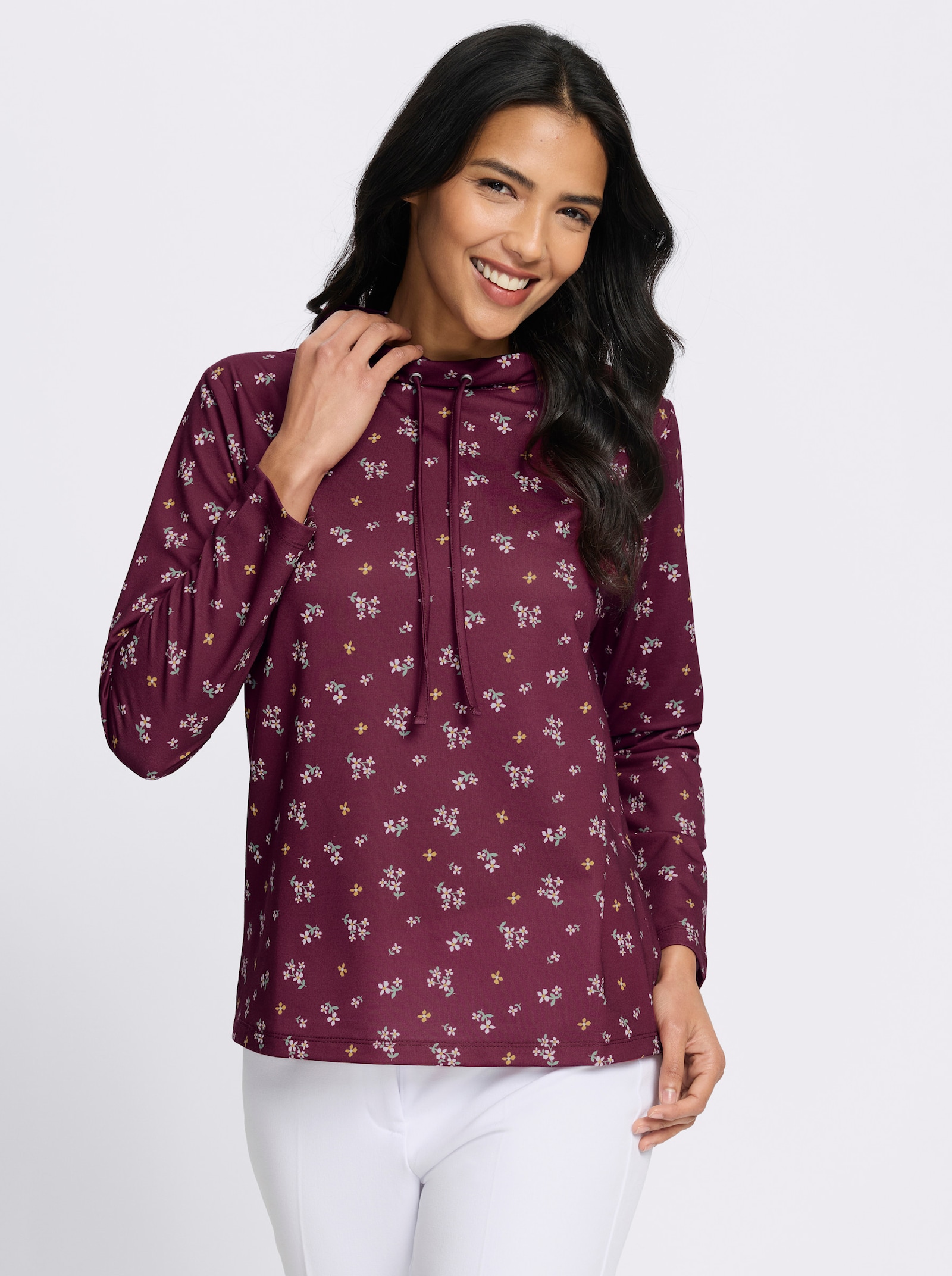 Sweatshirt im floralen Dessin - bordeaux-ecru-bedruckt