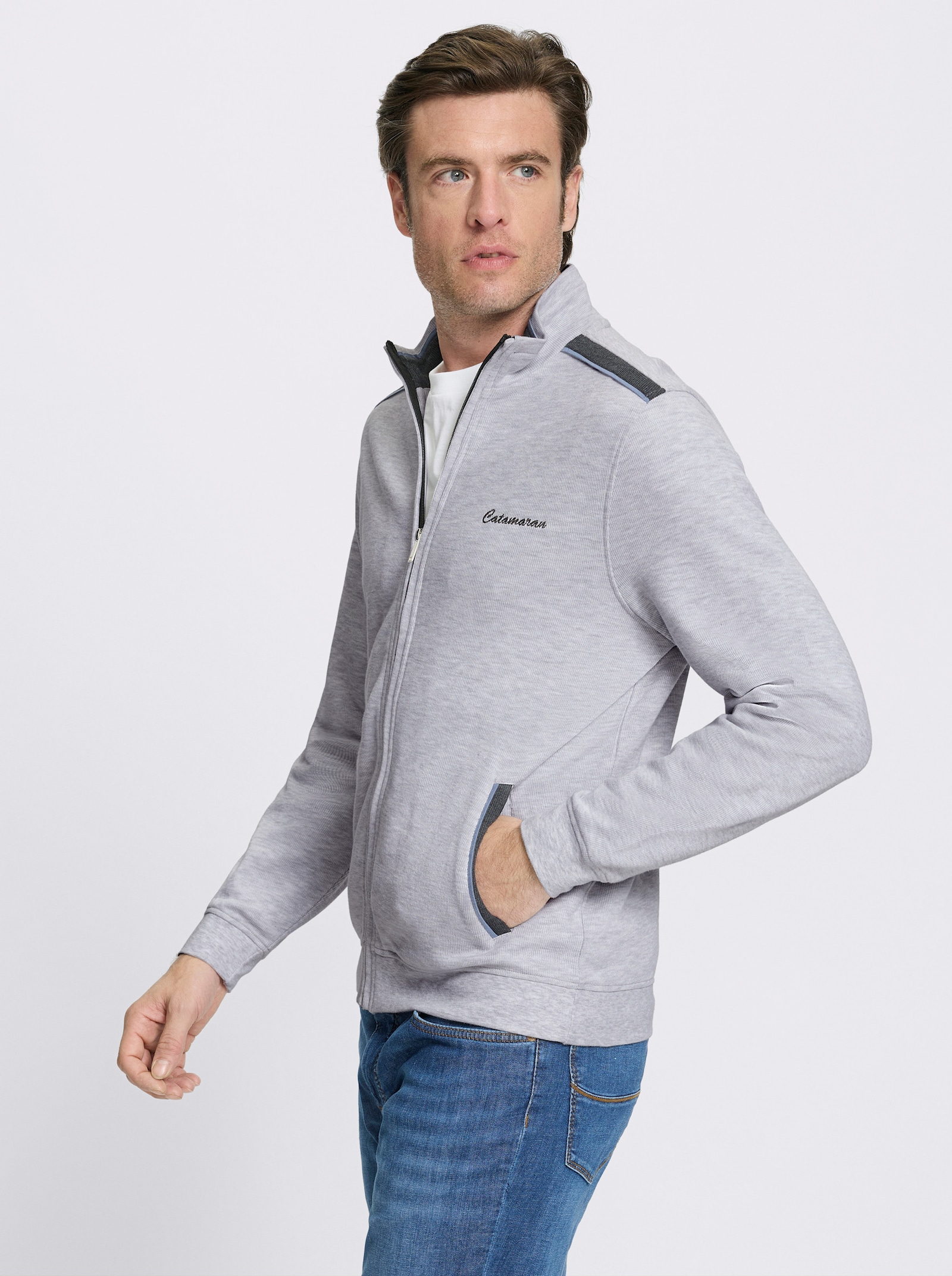 Catamaran Shirtjacke mit durchgehendem Reißverschluss - hellgrau-meliert