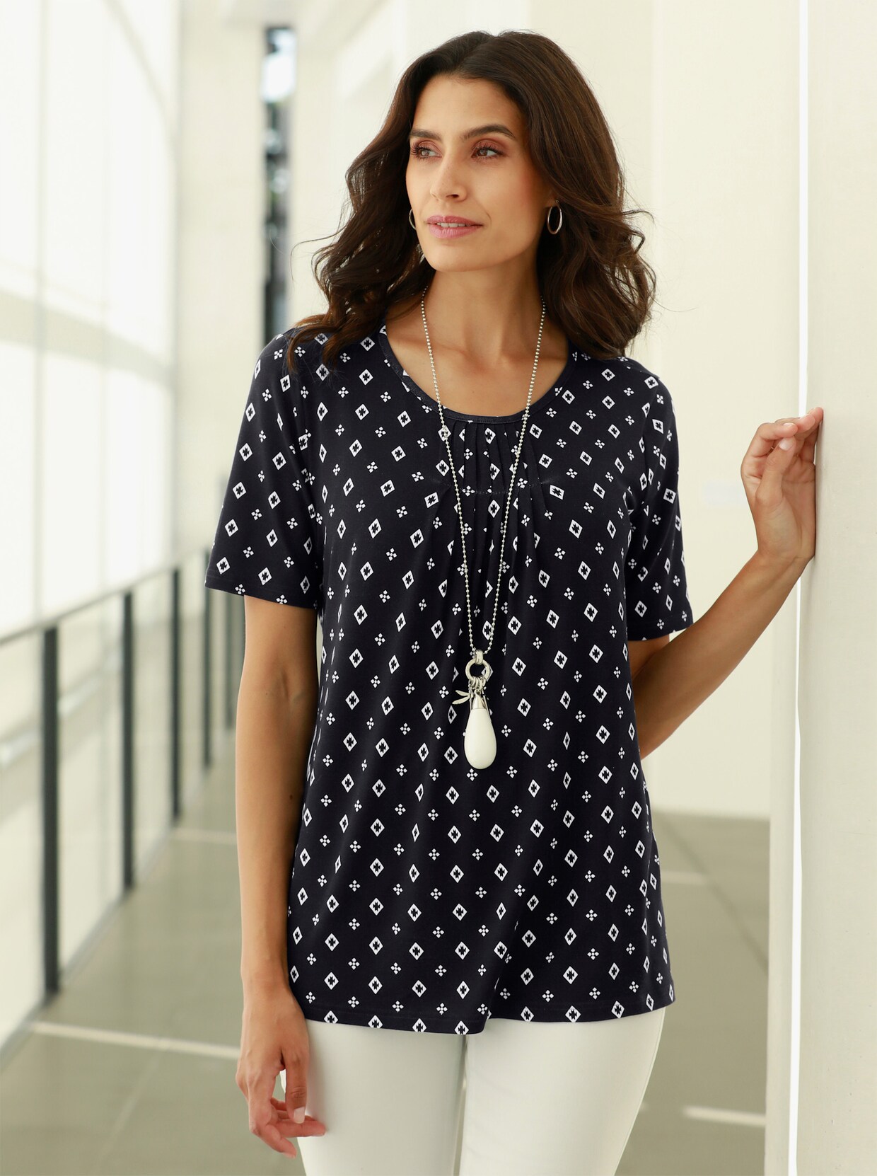 Print-Shirt - marine-weiß-bedruckt