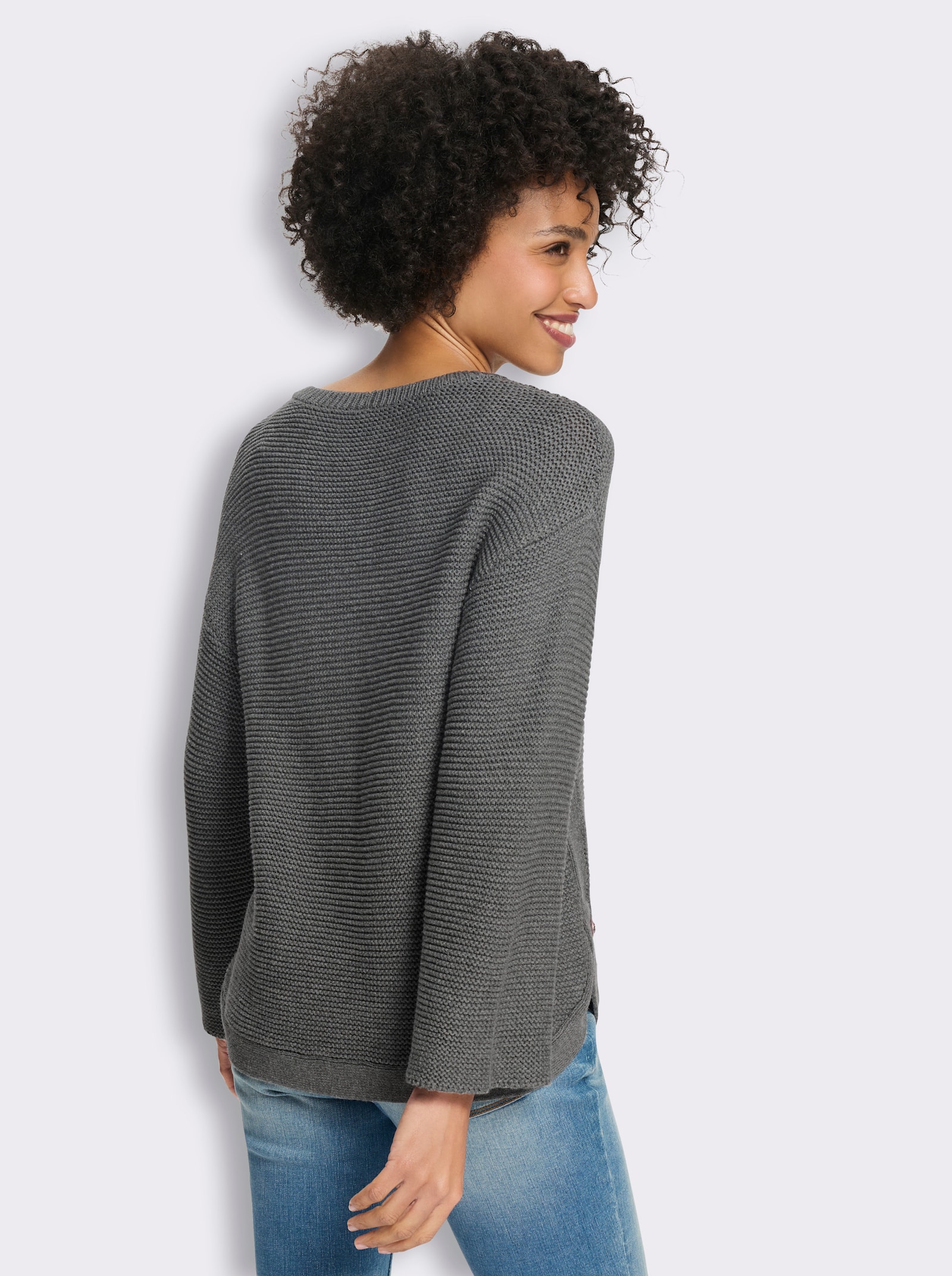 heine Langarm-Pullover mit Seitenschlitzen - grau-meliert