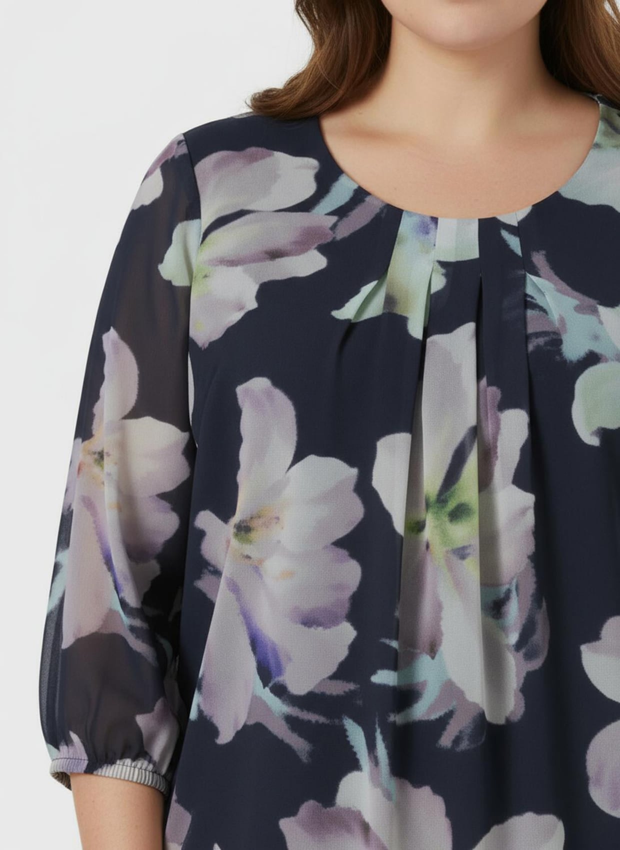 Schlupfbluse in Georgette-Qualität - marine-kalkmint-bedruckt