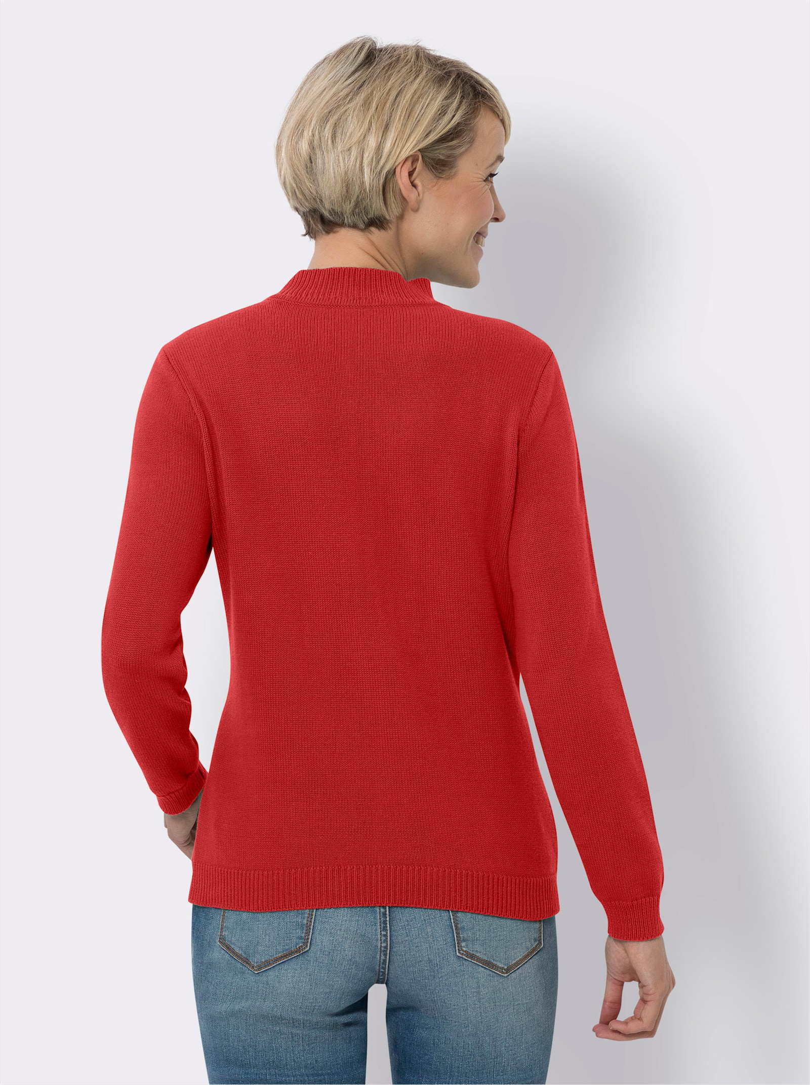 Stehkragenpullover mit Zopfmuster - rot