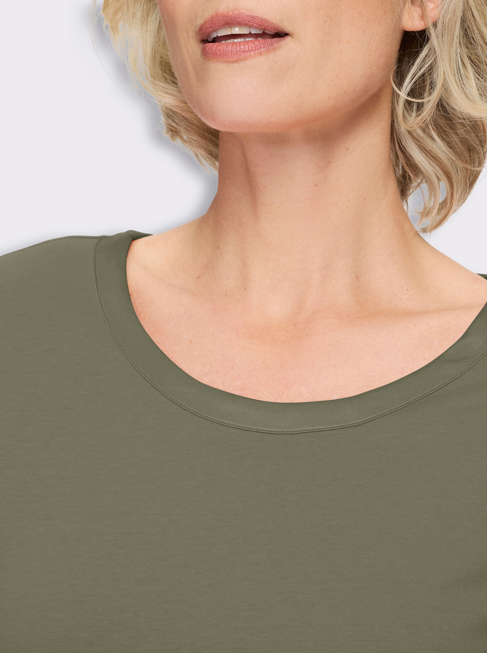 3/4-Arm-Shirt mit Satin-Paspelierung - khaki