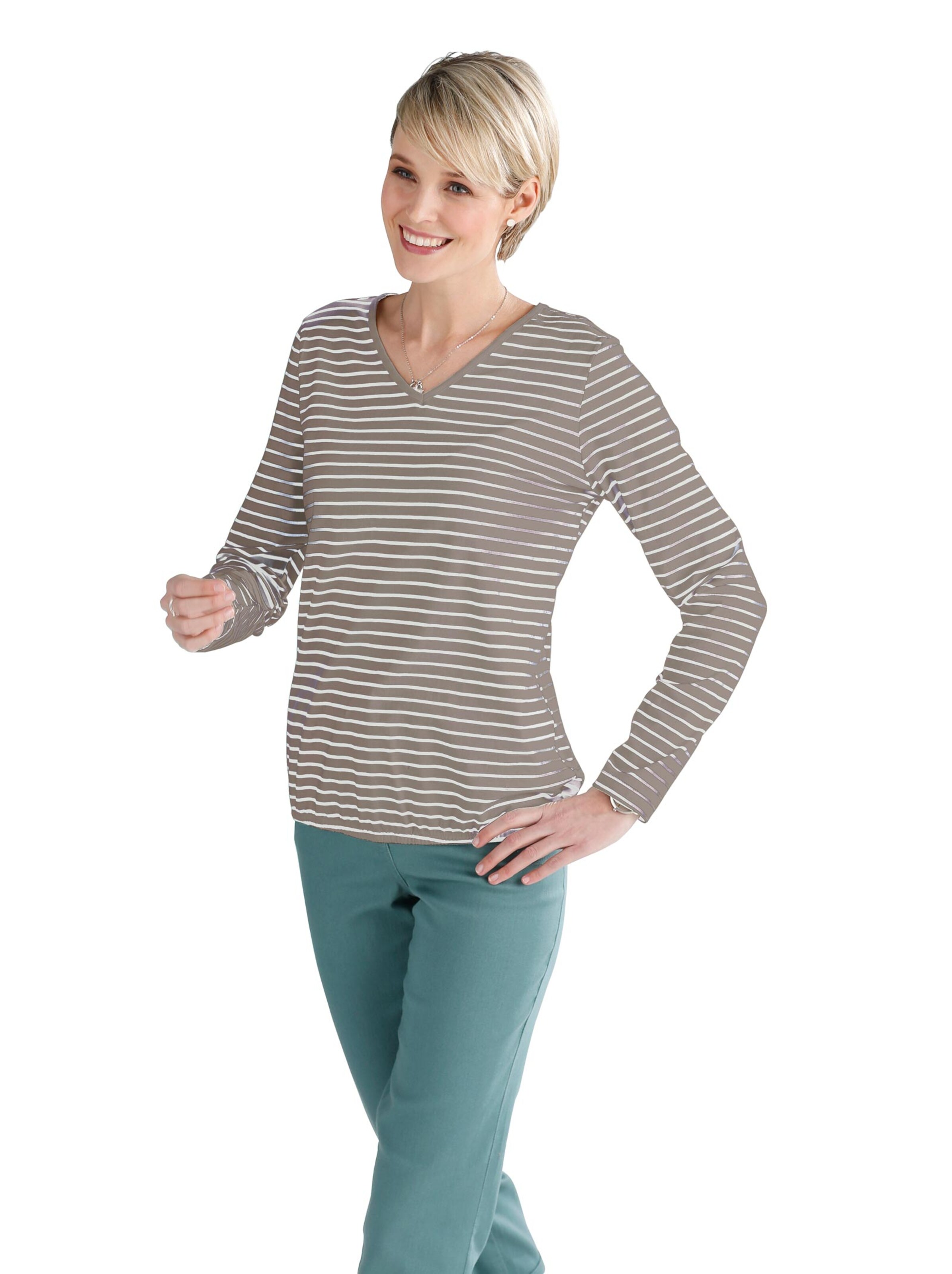 Shirt - taupe-weiß-gestreift