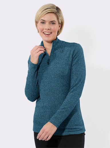 Rippshirt mit Troyerkragen - aquapetrol-meliert