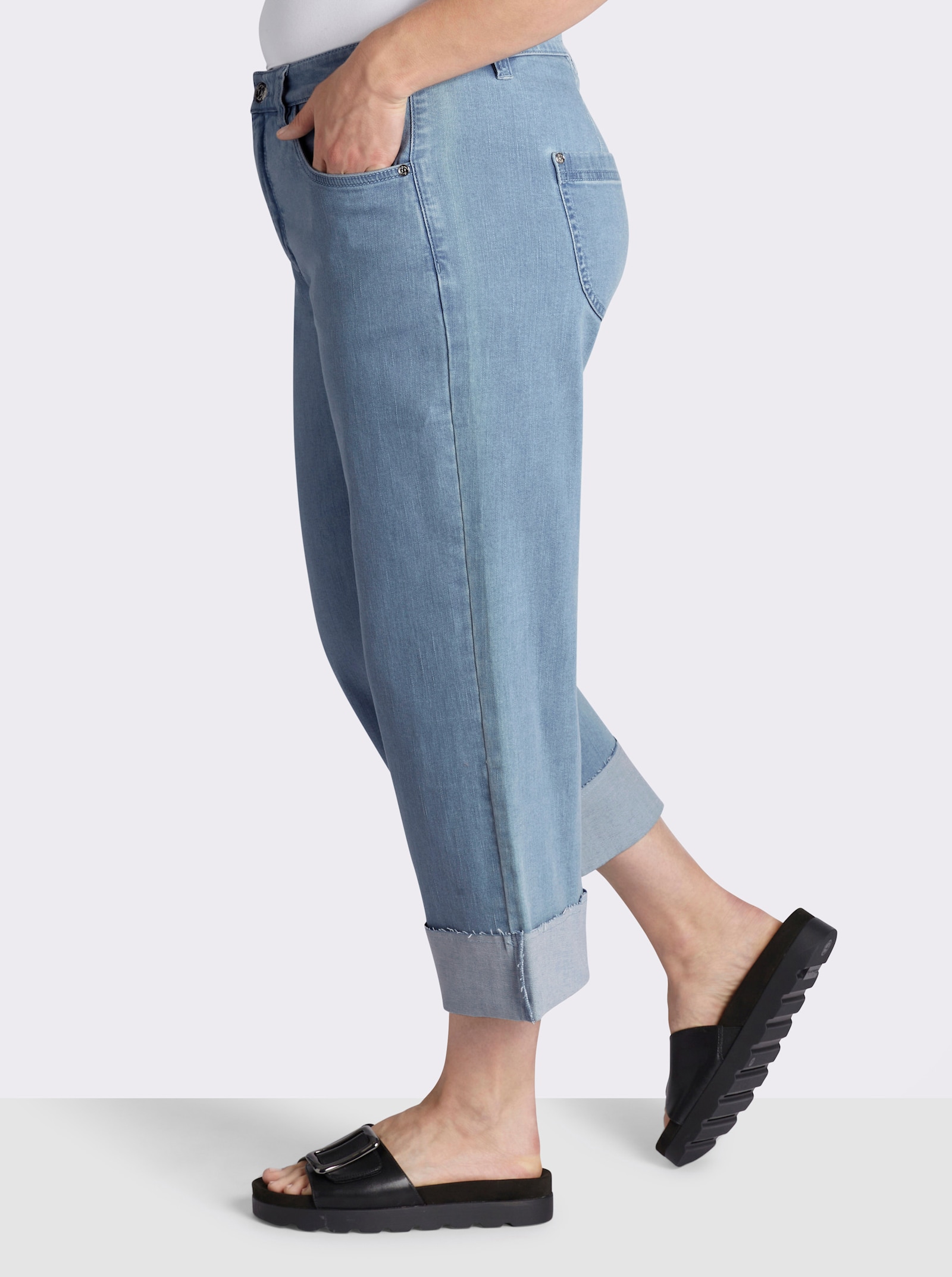 sheego 7/8-Jeans mit breitem Saum-Umschlag - blue-bleached