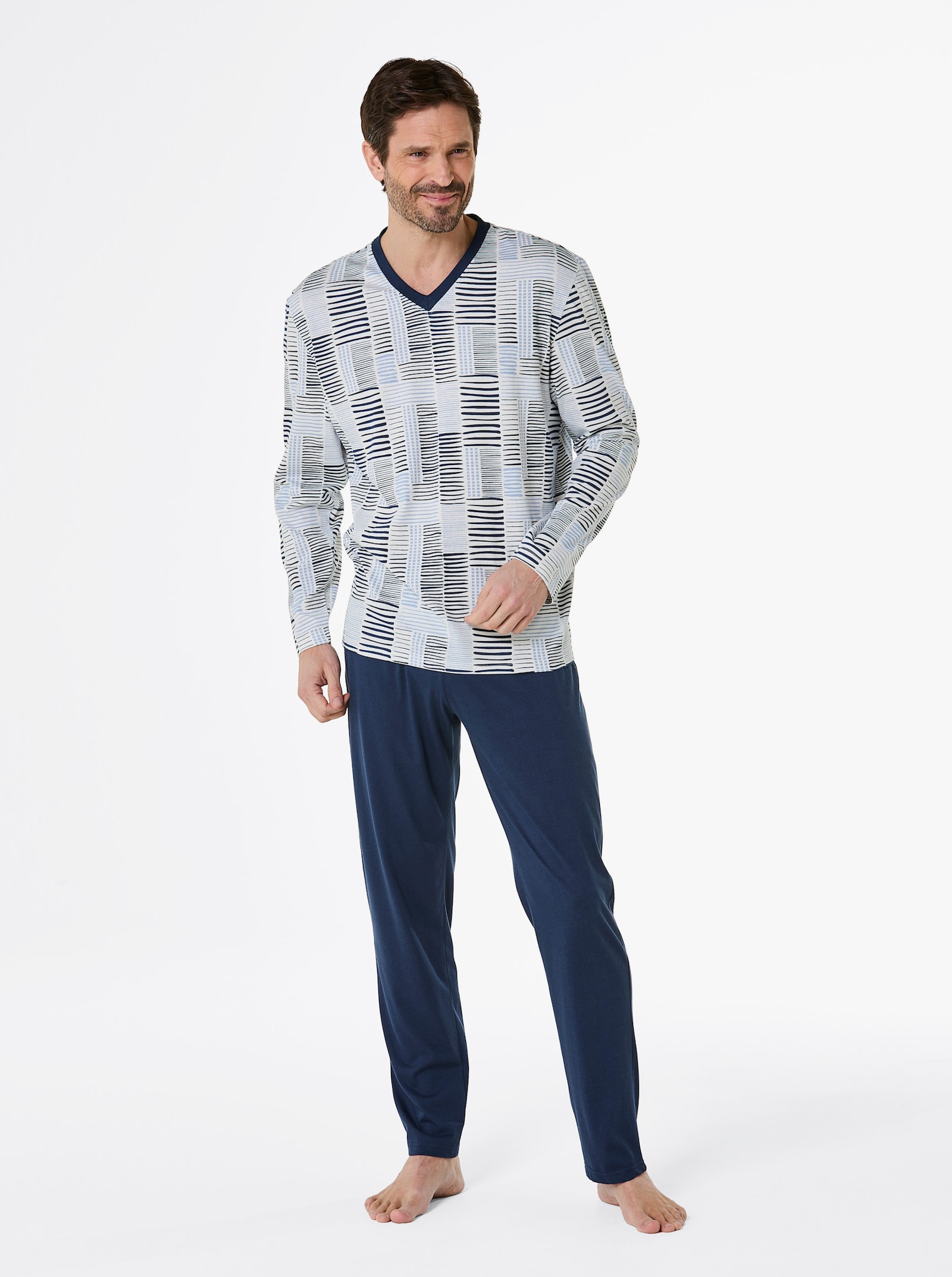 wäschepur men Schlafanzüge - ecru-dunkelblau + ecru-petrol