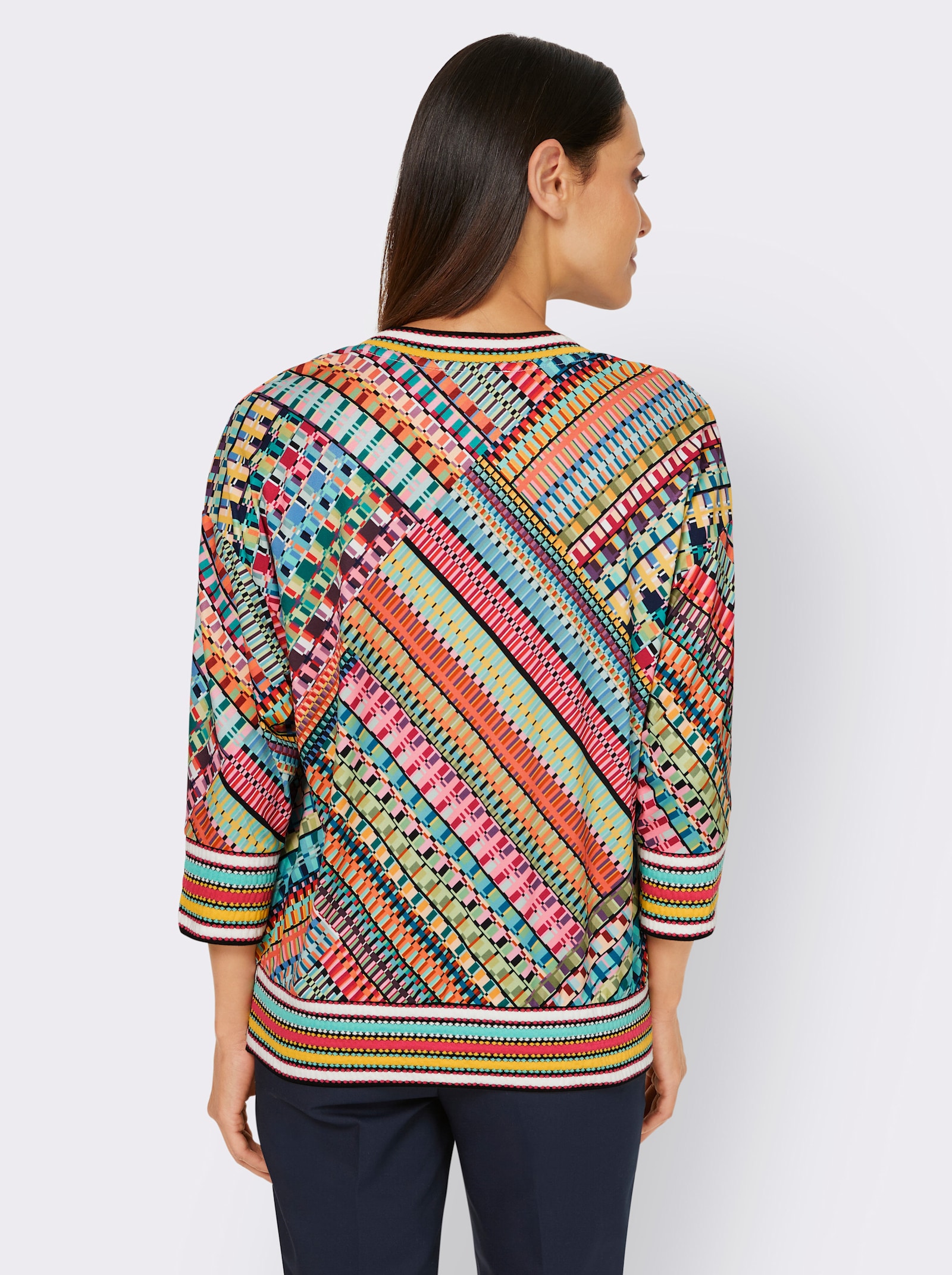 heine 3/4-Arm-Shirt mit V-Ausschnitt - smaragd-pink-gemustert